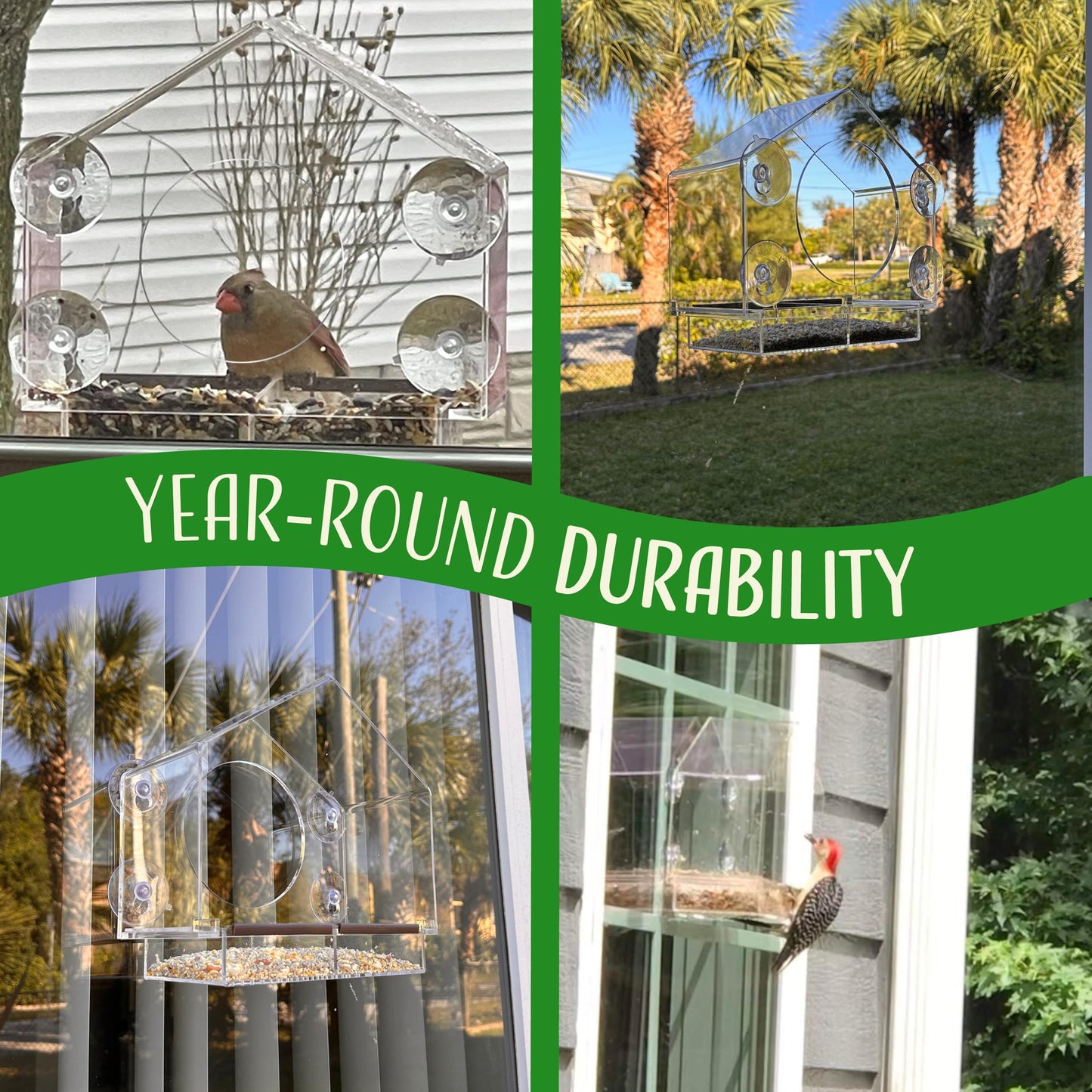 Clear Bird Feeders for Window Viewing Inside - Window Bird House Feeder with Suction Cups - Balcony Birdhouse Feeder with Tray - Easy to Use for Wildlife Lovers, Birding, Kids, Cat, & Elderly