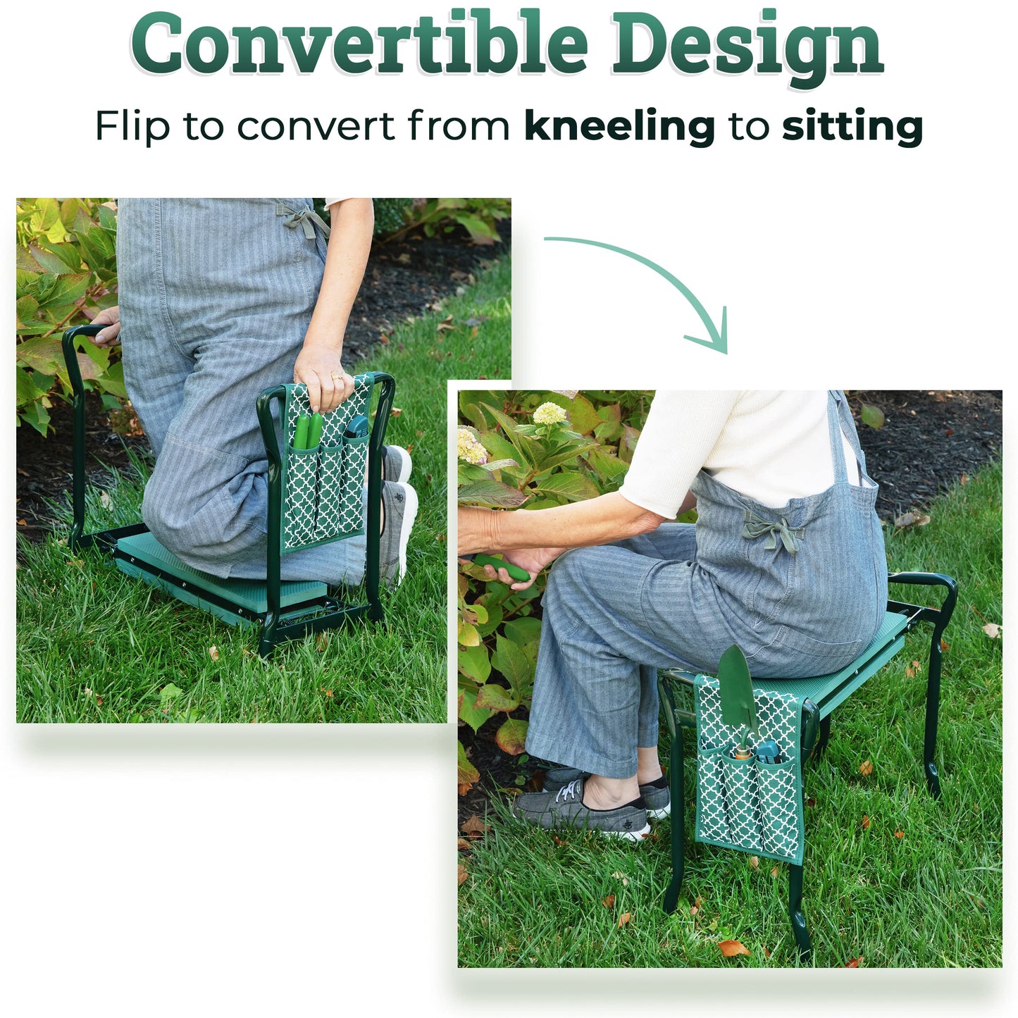 Garden Kneeler And Seat - Protects Your Knees, Clothes From Dirt & Grass Stains - Foldable Stool For Ease Of Storage - EVA Foam Pad - Sturdy and Lightweight - Bench Comes With A Free Tool Pouch!