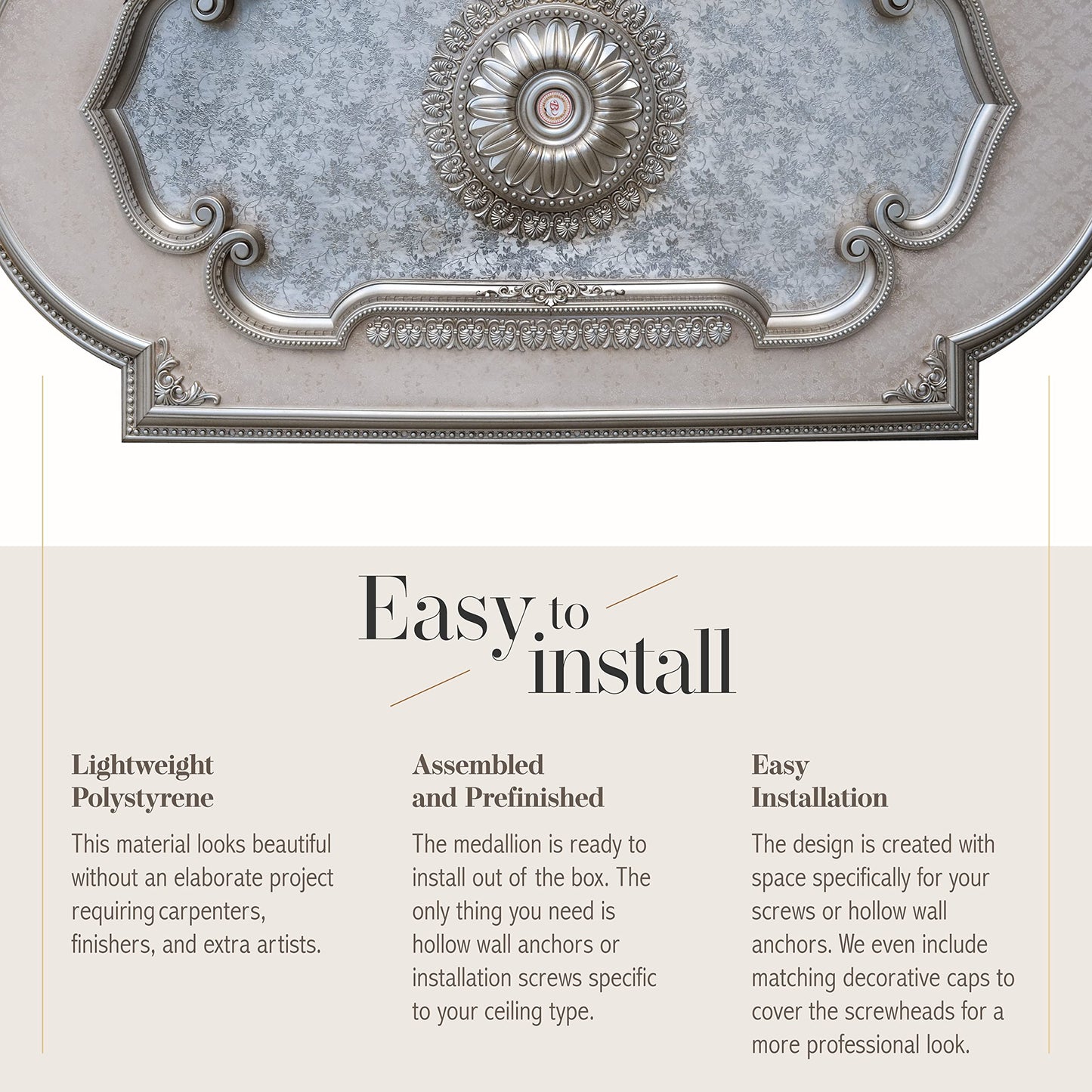 AFD Home Rectangular Ceiling Medallion or Fan Medallion, 94 Inches, Champagne Silver