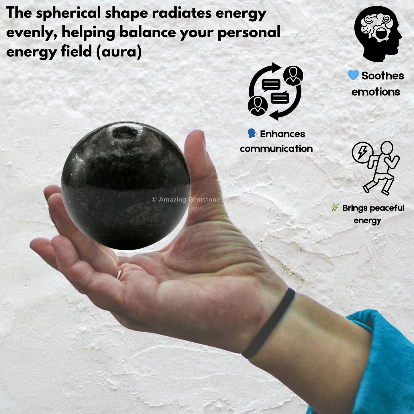 Amazing Gemstone Nuummite Crystal Ball with Stand - 2" Inches Crystal Sphere Meditation Balls for Witchcraft and Decorative Balls