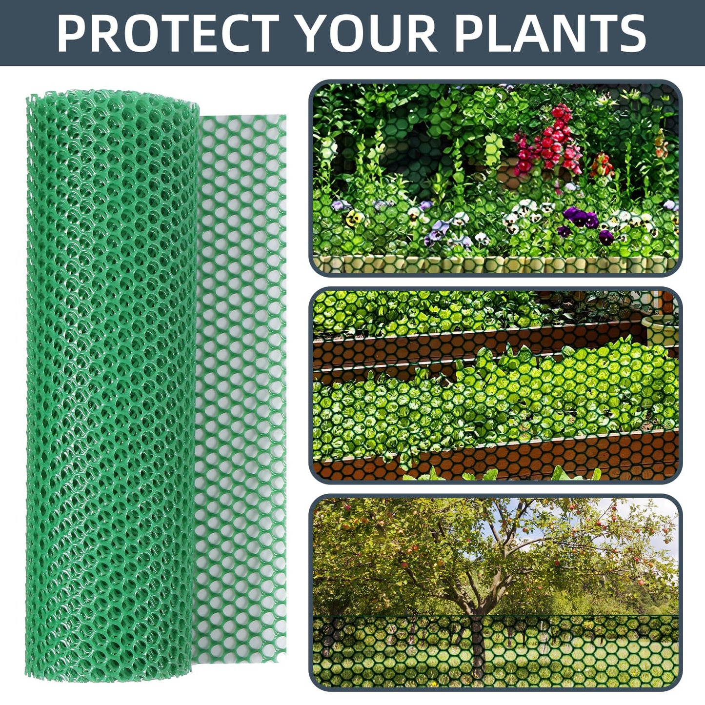 Plastic Wire Mesh Fence, 1.3ft x 50ft /15.7in x 600in Plastic Chicken Wire Fence Mesh Versatile Plastic Fencing Wire Netting Poultry Animal Barrier Fence with 150 Zip Ties for Garden & Farm, Green