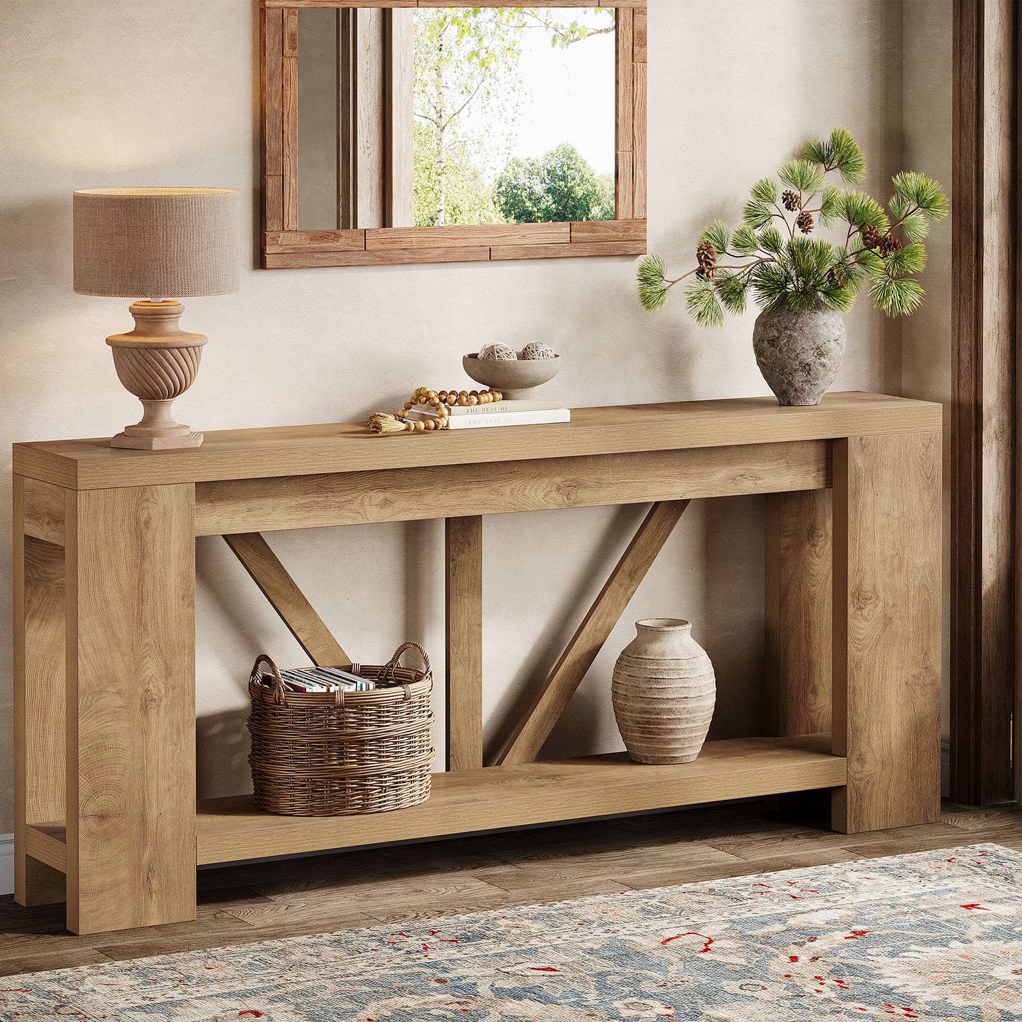 Tribesigns 70.9" Extra Long Entryway Table, Farmhouse Wood Console Tables with Storage Shelf, Modern Rustic Sofa Foyer Tables for Entryway, Behind Couch, Living Room, Entrance, Brown