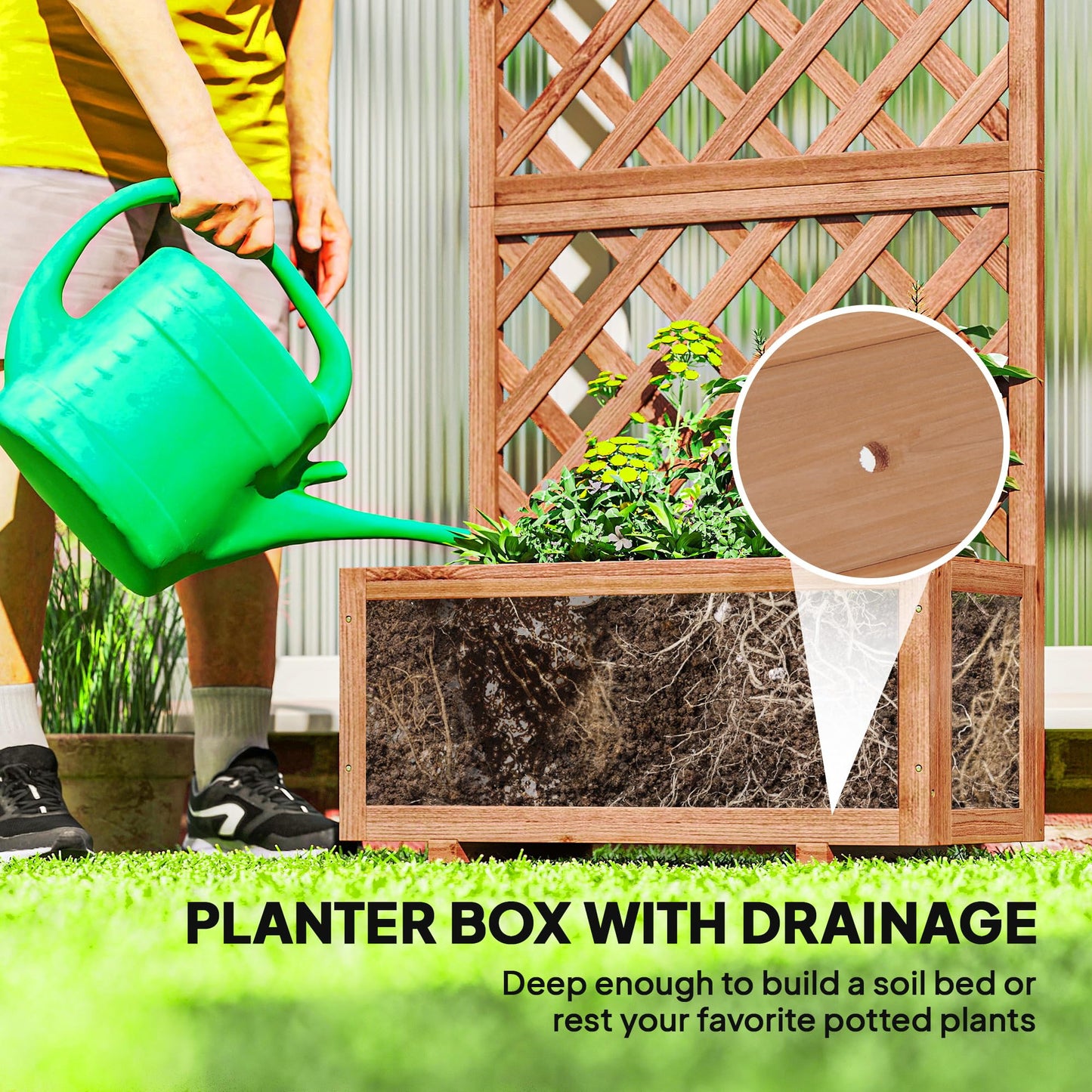 Outsunny Wooden Raised Garden Bed with Trellis, 59" Outdoor Planter Box with Drainage Holes, Planter Raised Bed for Climbing Vine Plants Flowers, Orange