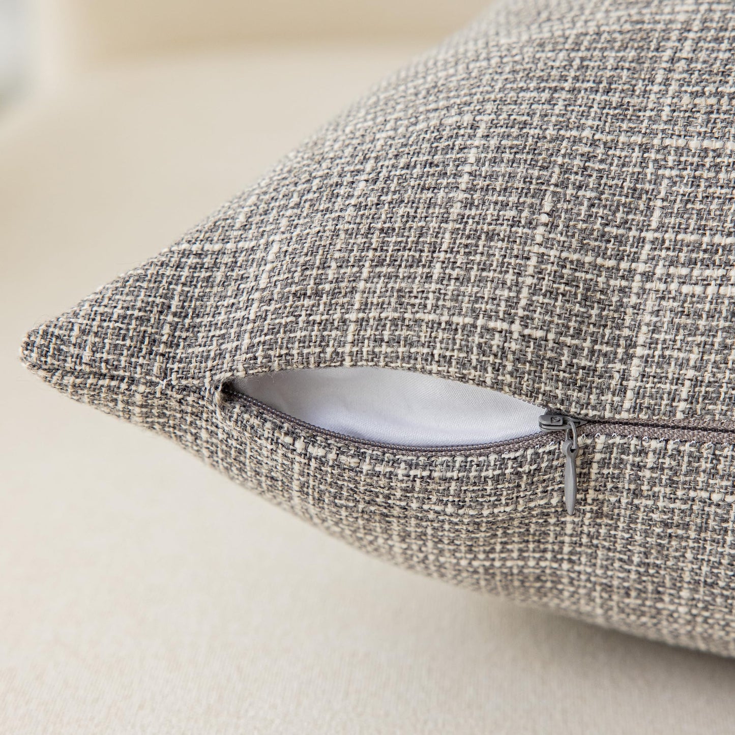 Kevin Textile Faux Linen Square 2 Tone Woven Throw Pillow Covers Sham Cushion Case for Car/Couch Use, 18-inch(2 Packs, Grey)
