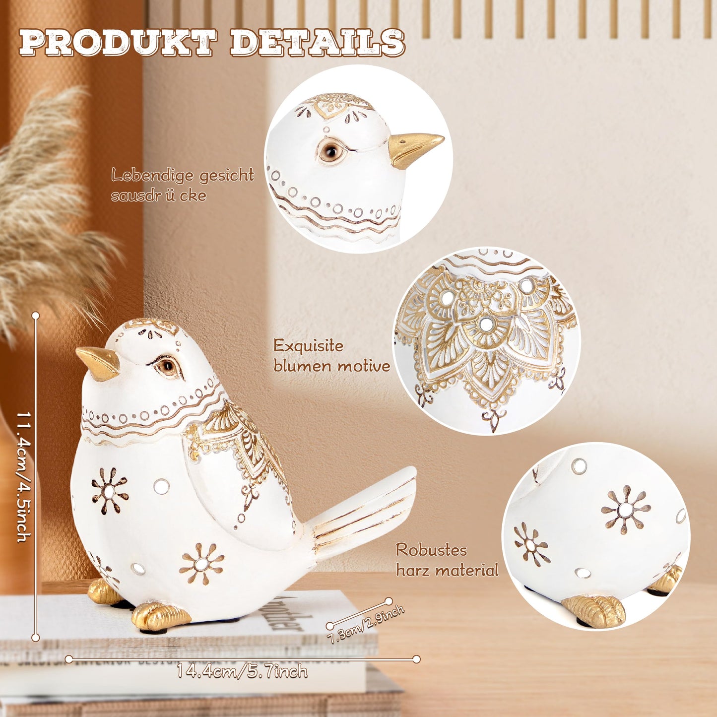 Xintim Bird Statue for Home Decor Accents Boho White Bird Figurines for Shelf Living Room Bedroom Centerpiece Table, Decorative Birds Sculpture, Animal Decor Gifts for Bird Lovers, Women