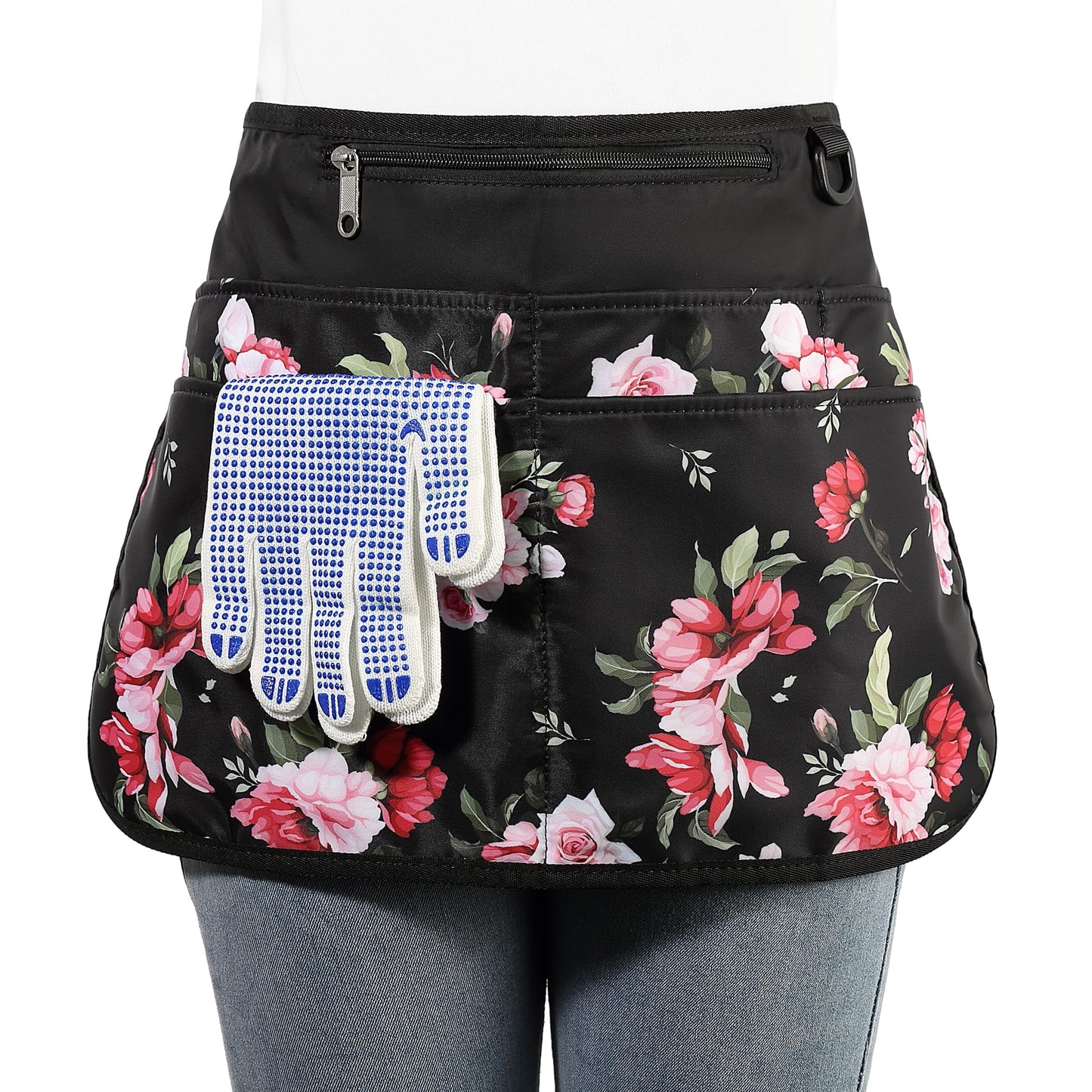 Bafelia Garden Apron for Women with 6 Pocket,Half Florist Apron (Peony)