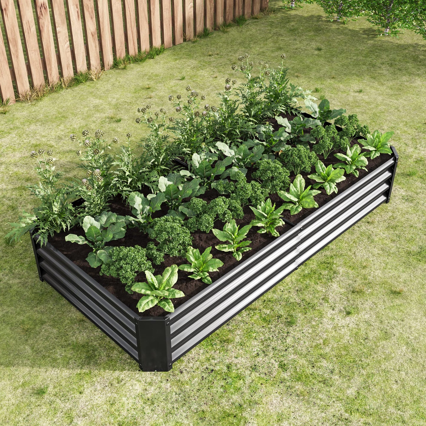 FOUBAM Galvanized Raised Garden Bed for Vegetables,Planter Raised Garden Boxes Outdoor,Metal Raised Garden Beds Steel Kit for Vegetables Flower Herb Patio Black Rectangle