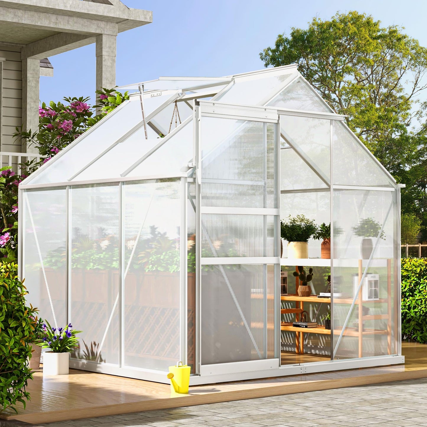 DWVO 6x6FT Polycarbonate Greenhouse for Outdoors, Large Heavy Duty Aluminum Greenhouses with Sliding Doors and Vent Window, Walk-in Greenhouse Large Sun House for Garden Backyard, Silver
