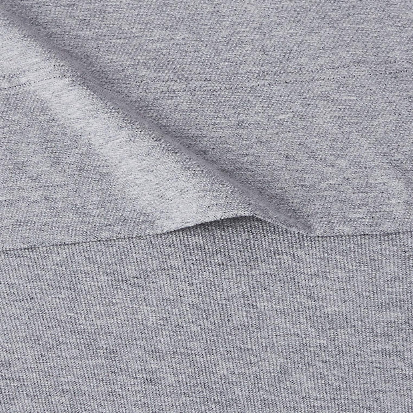 Amazon Basics 4 Piece Breathable 100% Cotton Jersey Knit Bed Sheet Set, Includes Flat and Fitted Sheets, Pillowcase, Stretchy, Full, Light Gray, Solid