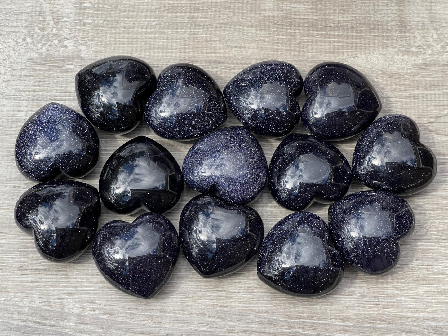 GAF TREASURES Blue Goldstone Gemstone Hearts, Polished Blue Goldstone Puffy Hearts, Blue Goldstone Crystal Palm Stone, Blue Goldstone Healing Crystal Hearts (1 Heart)