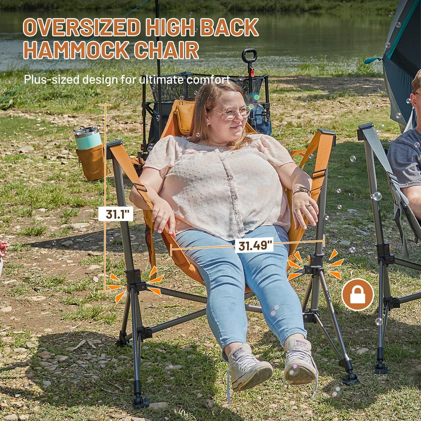 TIMBER RIDGE Hammock Camping Chair, Oversized Swinging Hammock Chair with Adjustable Back and Seat for Outdoor Lawn, Sports, Supports 400lbs, Orange