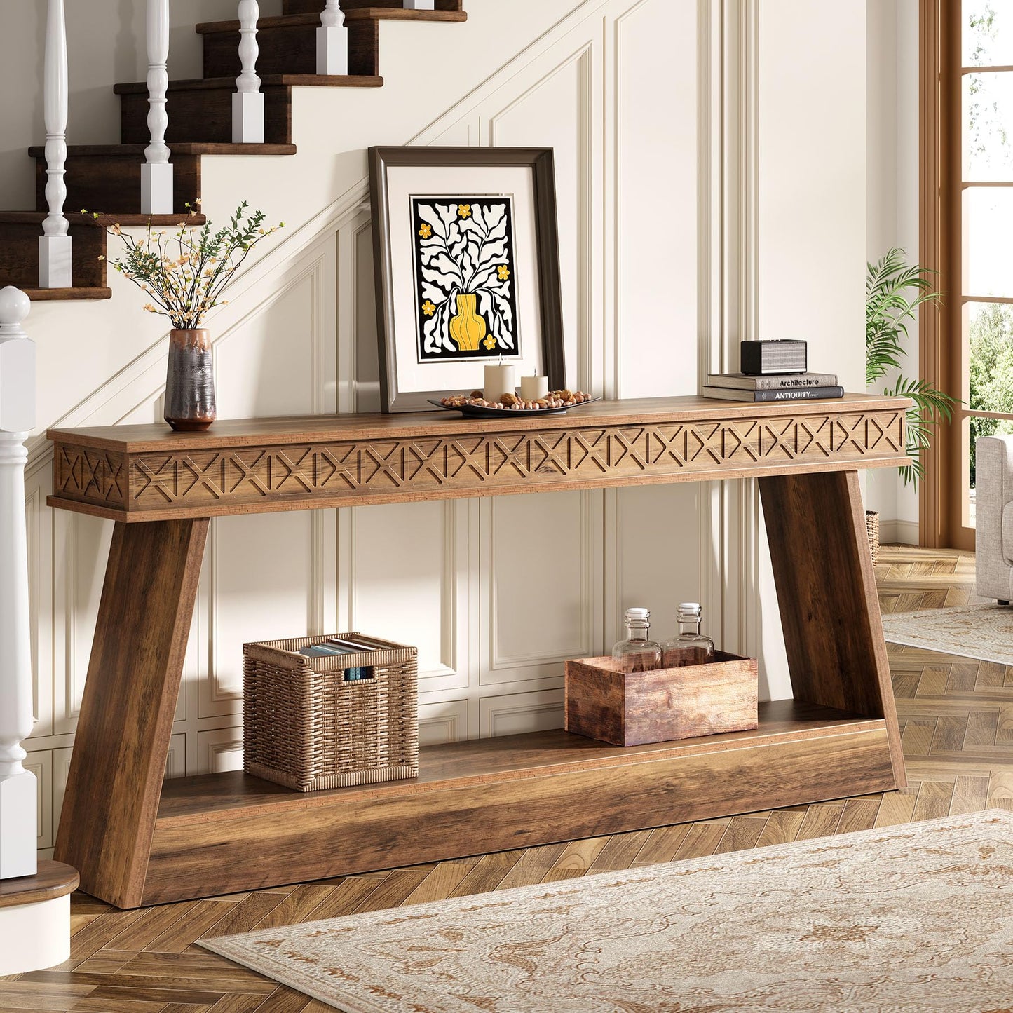 Tribesigns 70.9 Inch Long Console Table for Entryway, 2-Tier Farmhouse Entryway Table with Storage, Narrow Sofa Table Behind The Couch, Wood Accent Table for Hallway, Living Room, Foyer, Rustic Brown