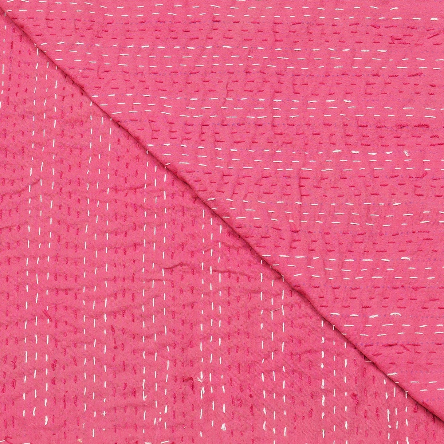 Marubhumi Quilts Indian Handmade Indian Traditional Blankets, Reversible, Jungle Print Vintage Kantha Quilt, Comforter, Hot Pink - Queen 90 x 108 Inches