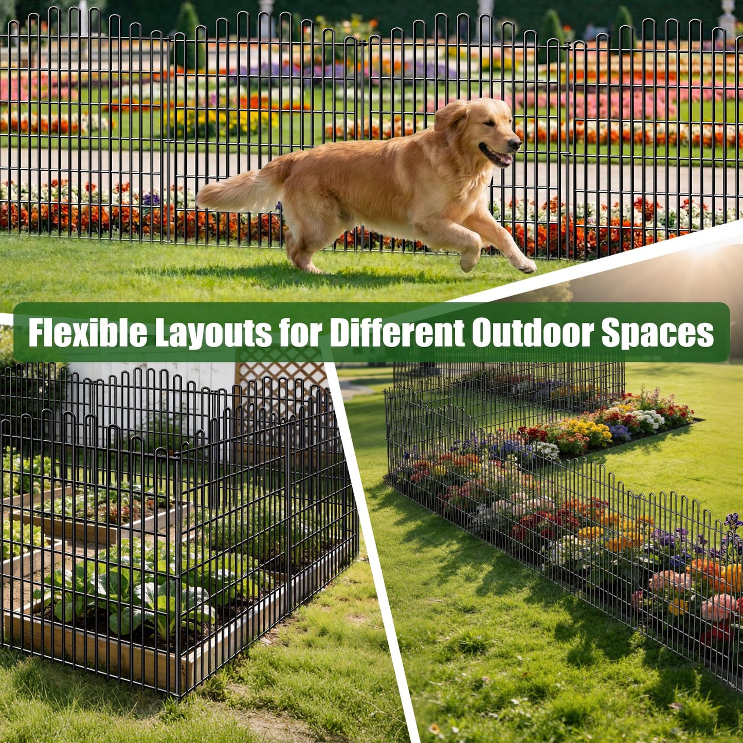 5 Panels No Dig Decorative Garden Fence, 33in H x 11.8ft L Animal Barrier Fencing, Rustproof Dog Fence Outdoor for Yard, Metal Wire Panel Border, Classic Arched-Top Panels for Patio, Flower Bed