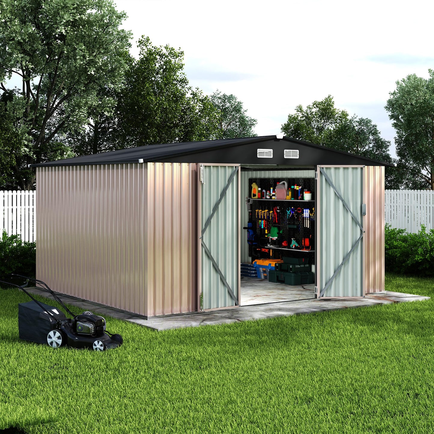 12X10 ft Outdoor Metal Storage Building, Storage Shed with Secure Lockable Door & Air Ventilation System, Premium Metal Tool Shed for Garden, Backyard, Patio, Ideal for Lawn Equipment & Tools