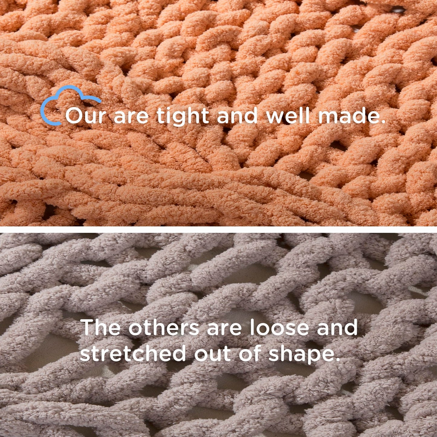 CLOUDS HUG Chunky Knit Blanket Throw - 100% Hand Knitted Thick and Warm Throw for Winter, Linen, 50x60 Inches, Crochet