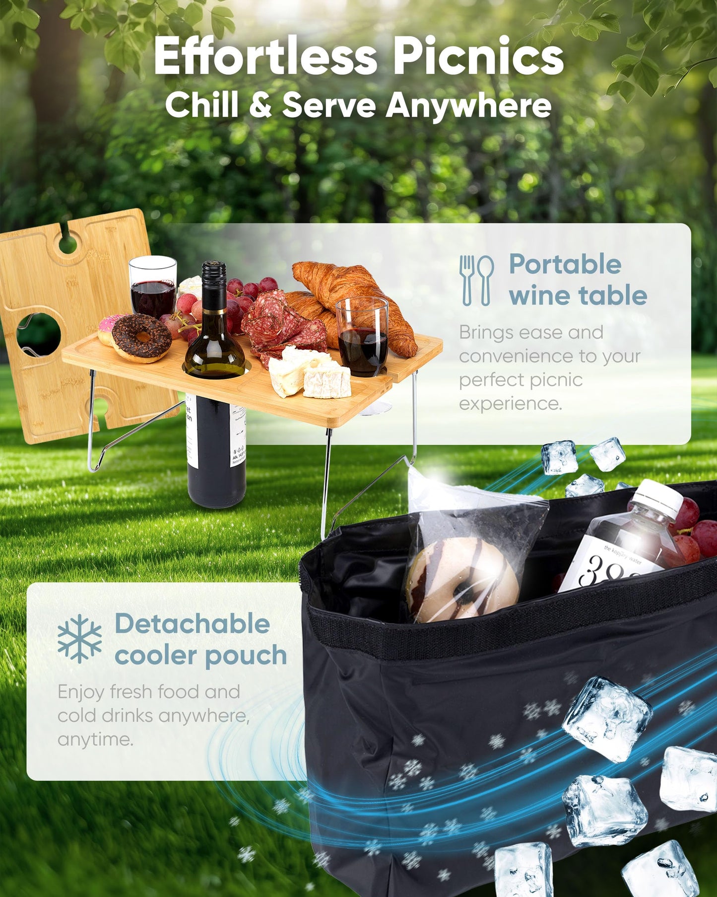 PL Harmony Picnic Backpack for 2 - All-in-One for Couples [with Picnic Blanket & Portable Wine Table] - Waterproof 32L - Insulated Picnic Set - Cooler Pouch & Wine Holder - Dating, Outdoor & Camping