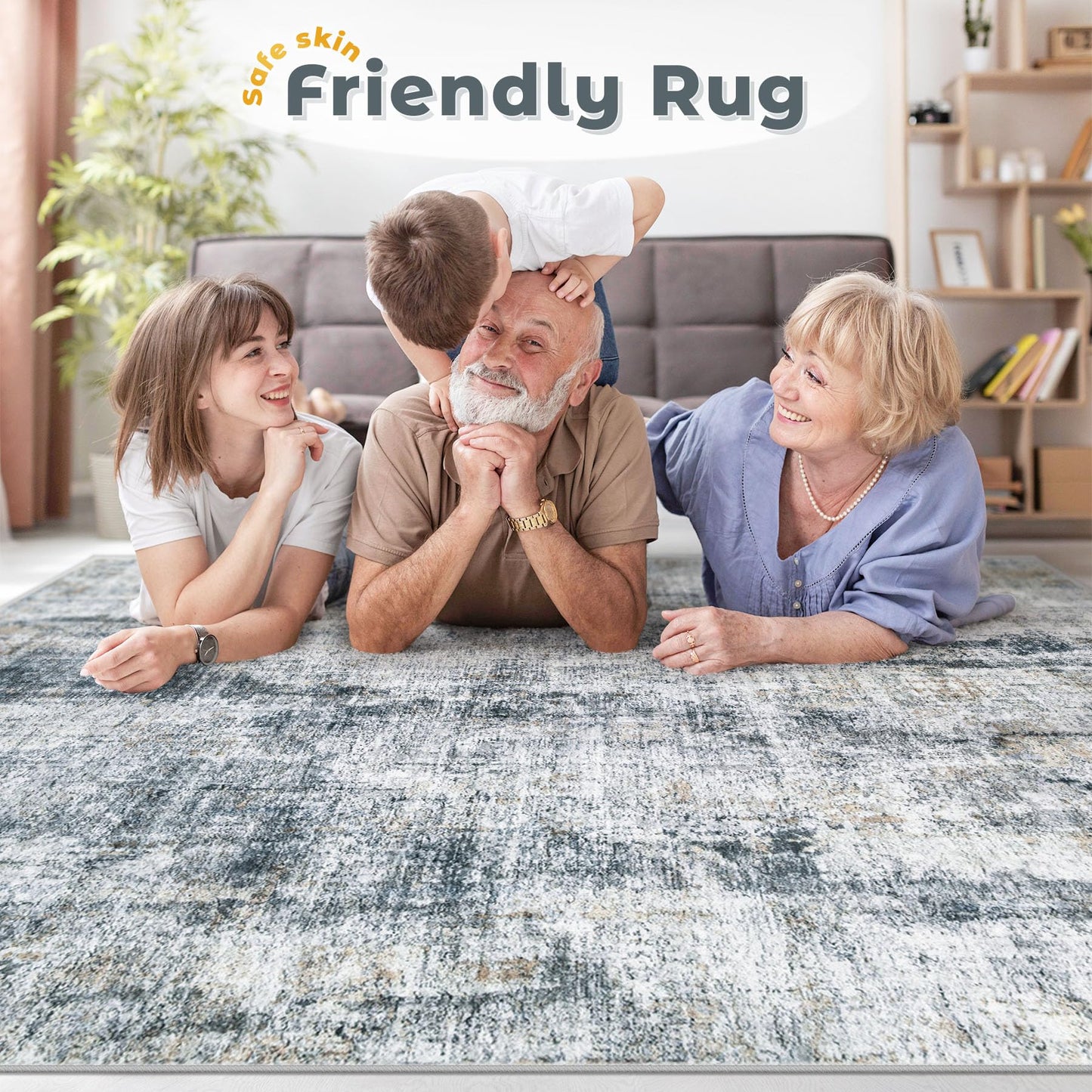 6x9 Area Rug for Living Room: Washable Abstract Soft Rugs Non Slip Modern Stain Resistant Low Pile Carpet for Dining Room Bedroom Nursery Office (Multi Blue, 6'x9')
