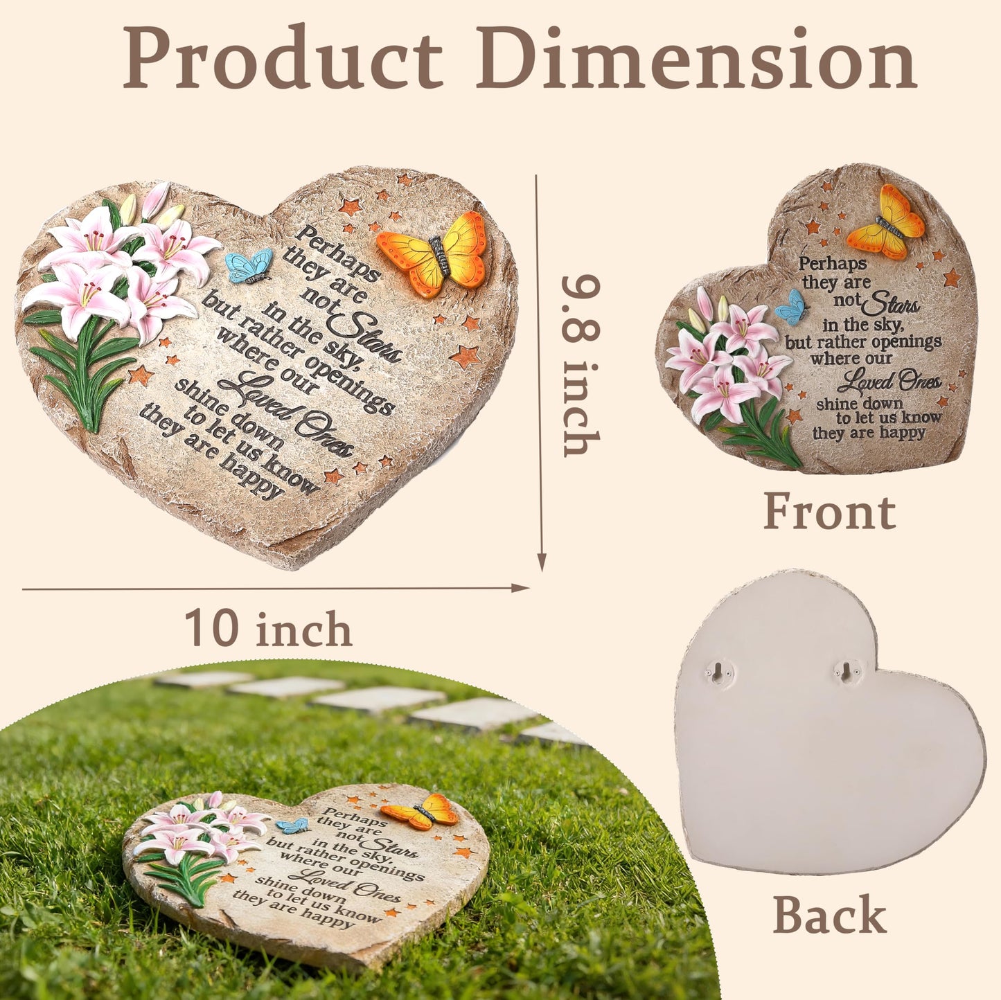 Memorial Garden Stone with Heartfelt Quote, 10 inch Garden Stepping Stones, Resin Memorial Plaques for Outdoors, Garden Stones in Memory of Loved One Gifts for Grave, Garden, Patio, Home