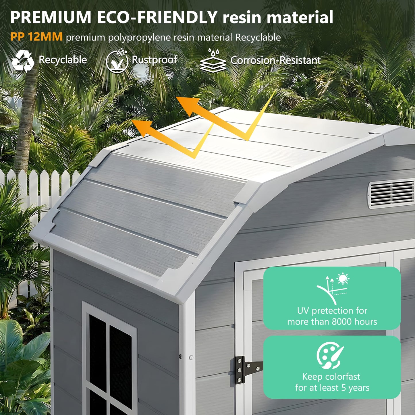 6x4.5 ft Resin Storage Shed with Floor, Outdoor Garden Shed for Backyard, Large Plastic Storage Shed with Double Doors, Weatherproof Tool Shed for Bike, Patio, Lawn