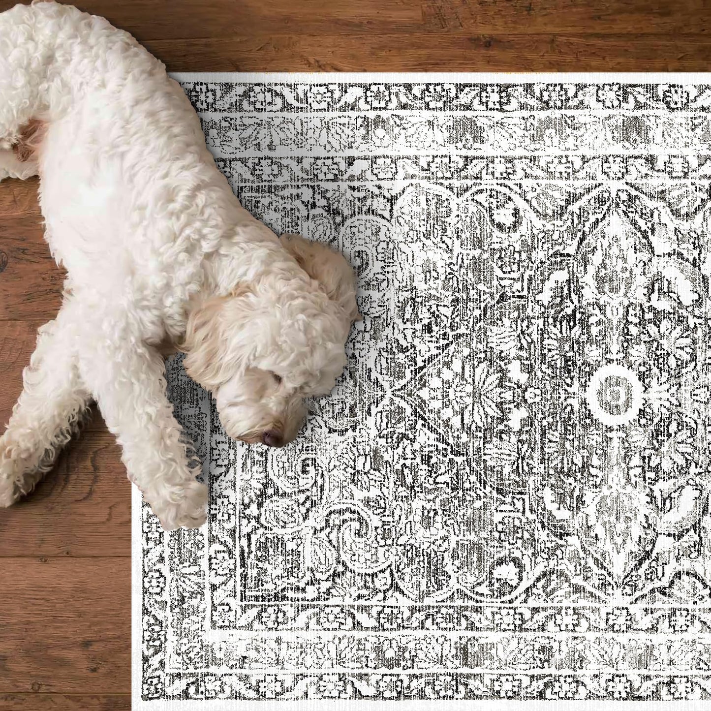 2x6 Hallway Washable Runner Rug : Vintage Soft Kitchen Bathroom Laundry Runner Non Slip Backing Farmhouse Entryway Floor Mat Stain Resistant Carpet for Bedroom Living Room Distressd Beside Rug(Gray)