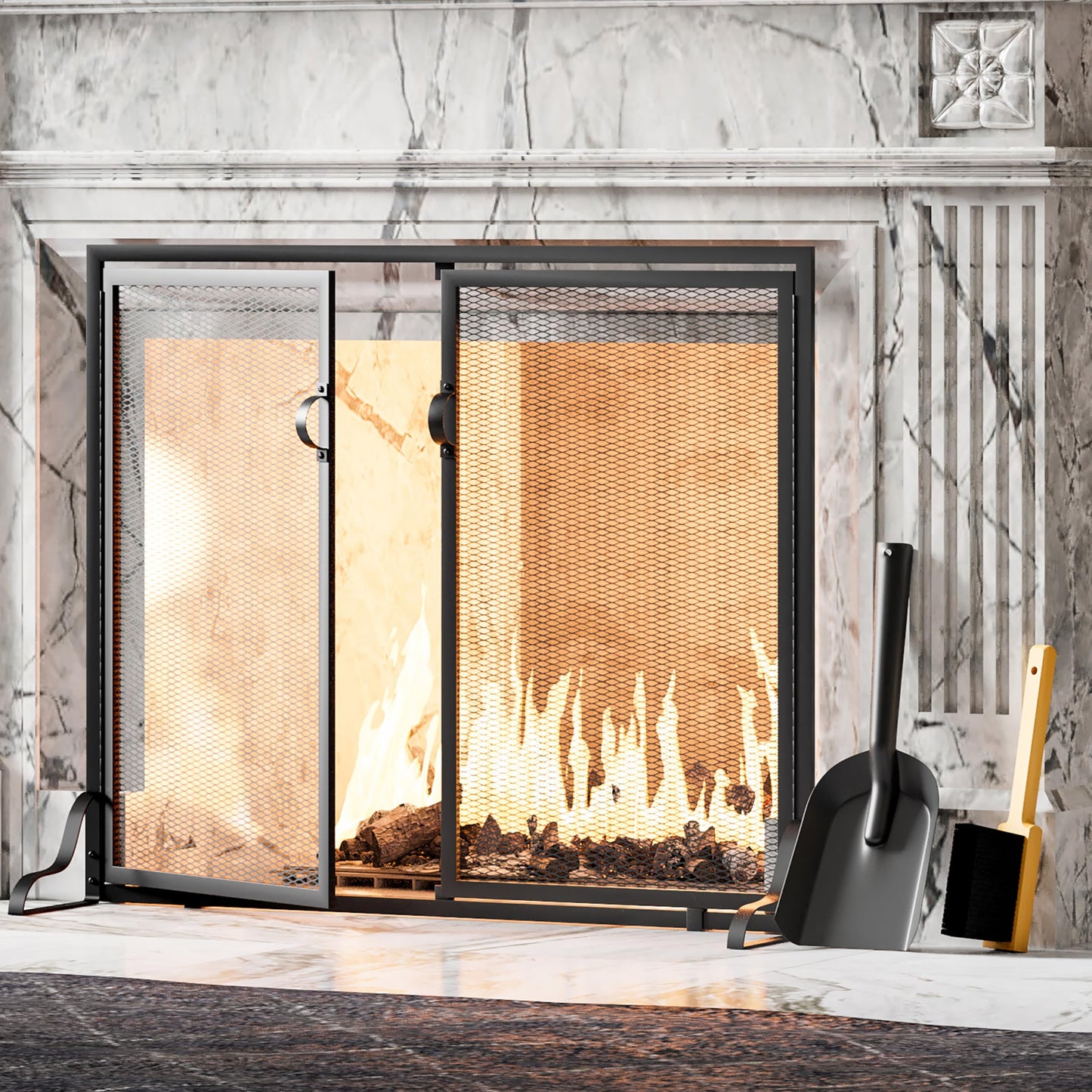 Kingson Fireplace Shovel Black Ash Shovel and Brush, Dustpan Set Small, Durable Steel, Set with Fireplace Dustpan and Brush, Coal Shovel