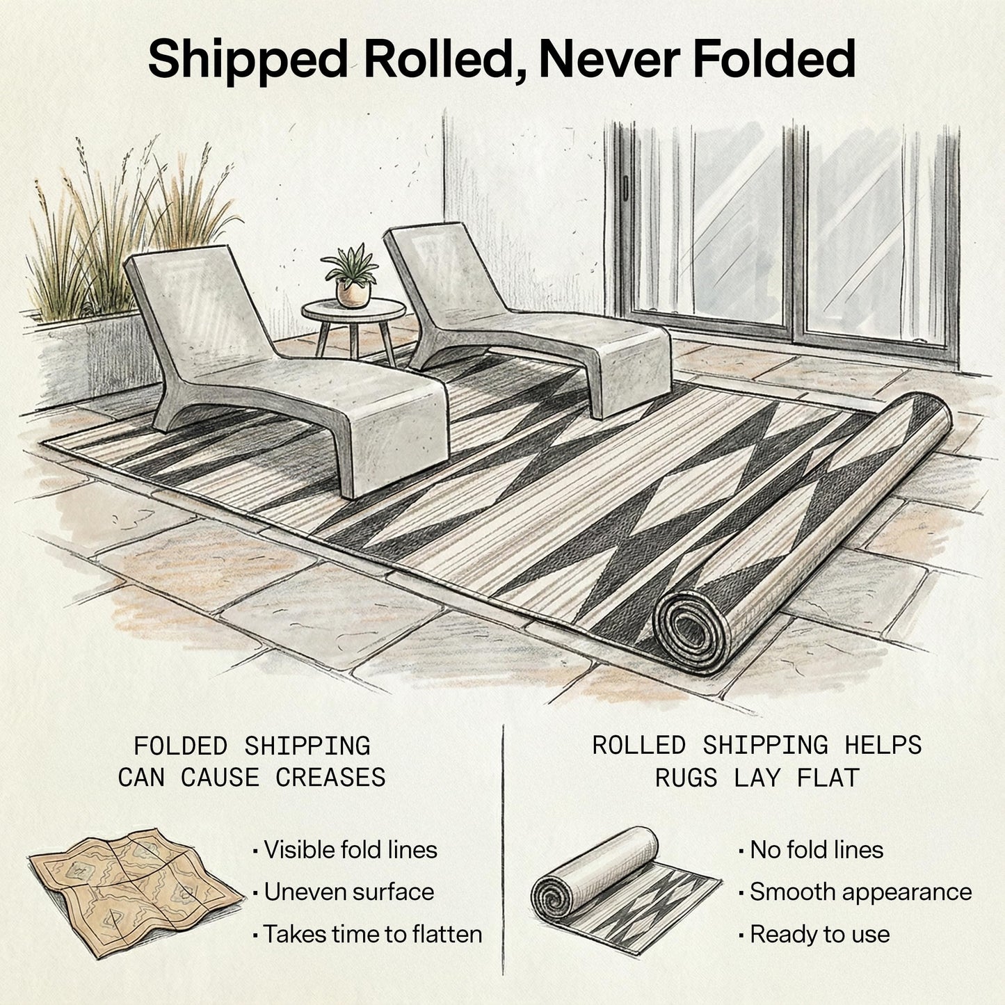 Fab Habitat Outdoor Rug - Waterproof, Fade Resistant, Crease-Free - Premium Recycled Plastic - Geo Tribal - Porch, Deck, Balcony, Mudroom, Laundry Room, Patio - Cairo - Natural & Black - 3 x 5 ft