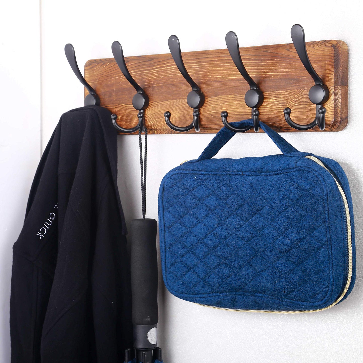 SKOLOO Rustic Wall Mounted Coat Rack: 16" Stud Spacing, Pine Real Wood Plank Wall Coat Rack with 5 Triple Hooks, Farmhouse Coat Hanger Wall Mount for Hanging Backpack Jacket Coat Hat