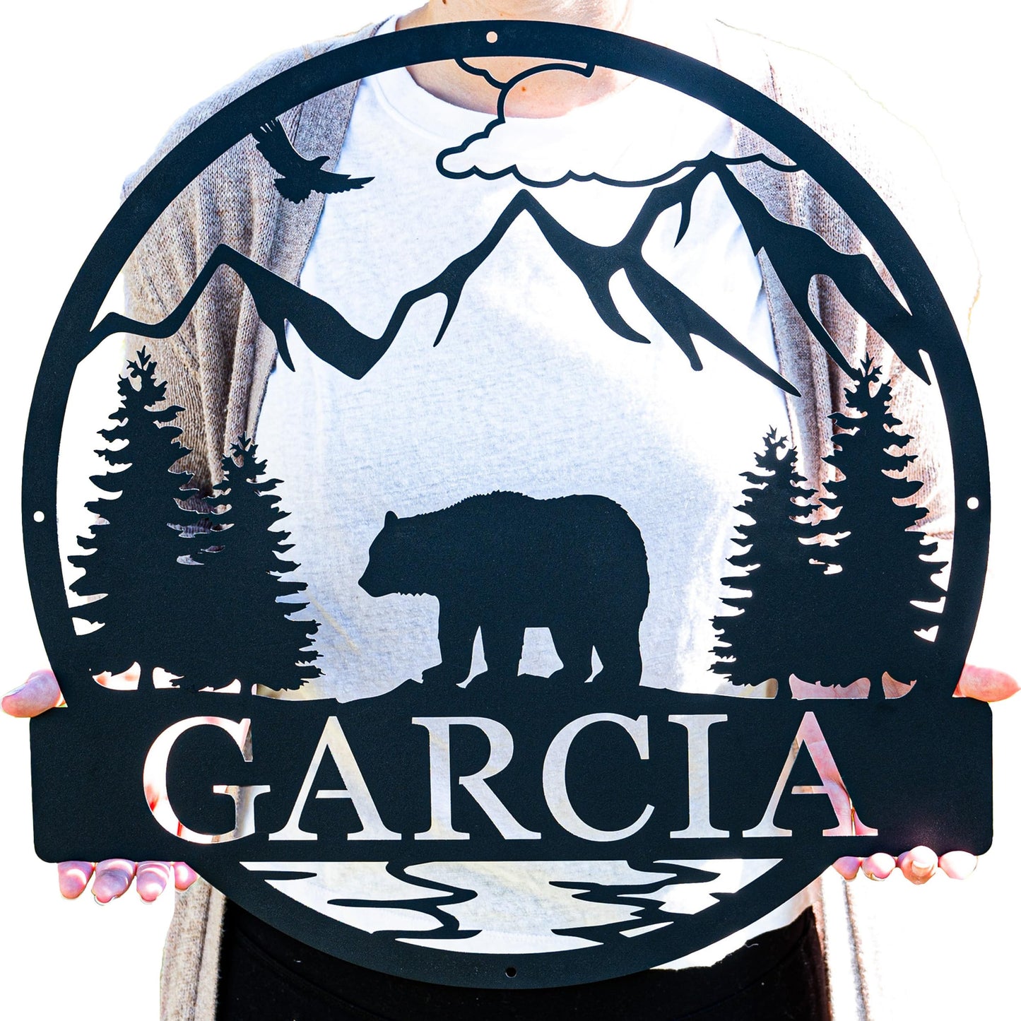Outdoor Bear Personalized Metal Sign | Cabin Decor | Door Monogram | Rustic Decor | Custom Name Sign