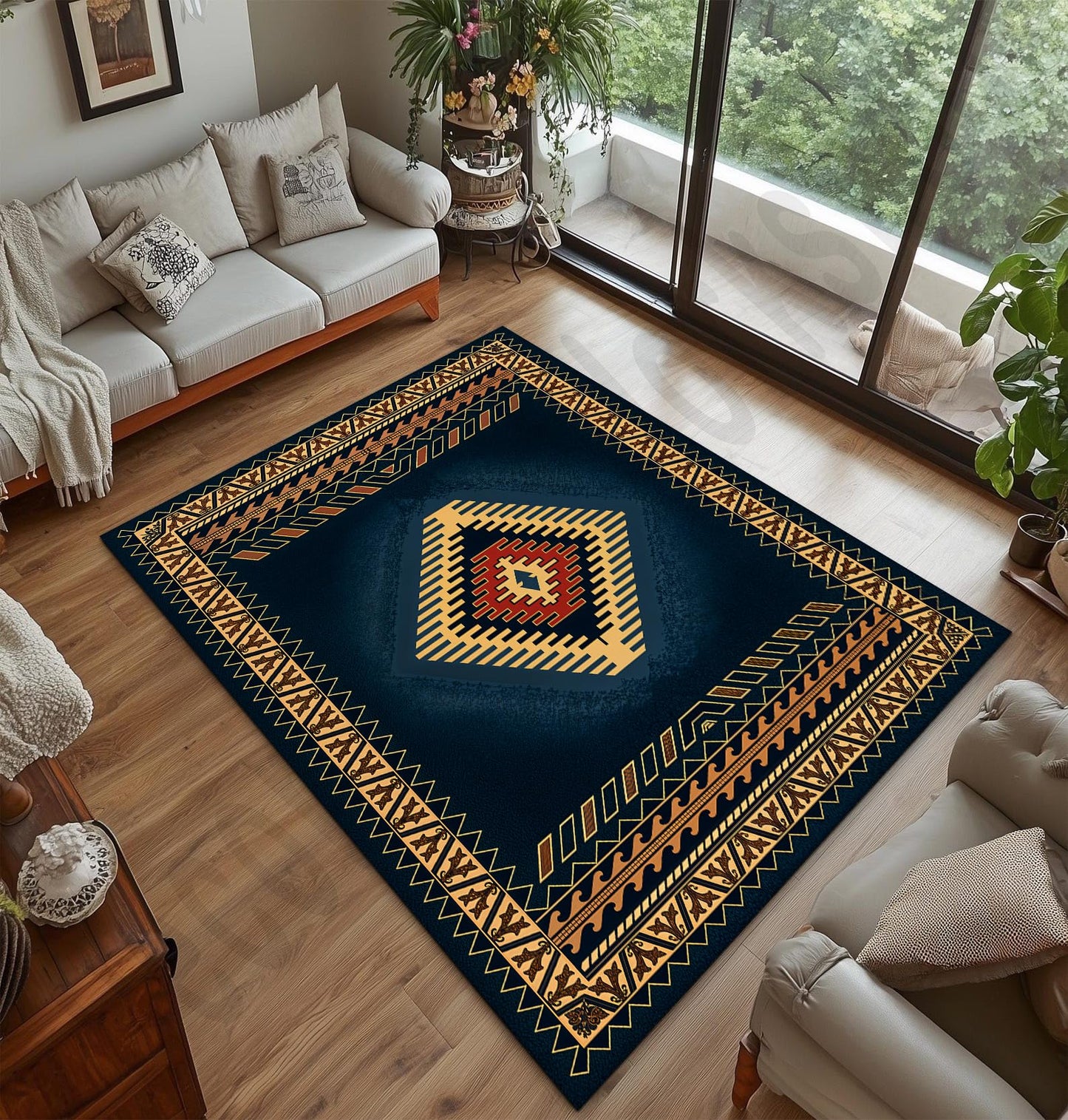 Southwestern Boho Tribal Area Rug 4x6 ft, Southwestern Geometric Pattern Carpet, Non-Slip Soft Floor Mat for Living Room Bedroom Home Decor