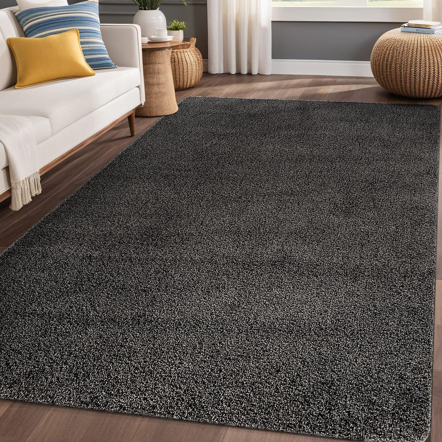 Luul Home Non Slip Solid Area Rug Dark Gray 3x5 Rubber Back Soft Rugs for Living Room Kitchen Bedroom and Hallway Stain Resistant Washable Easy Cleaning Non Shedding Carpet Dark Gray 3 x 5