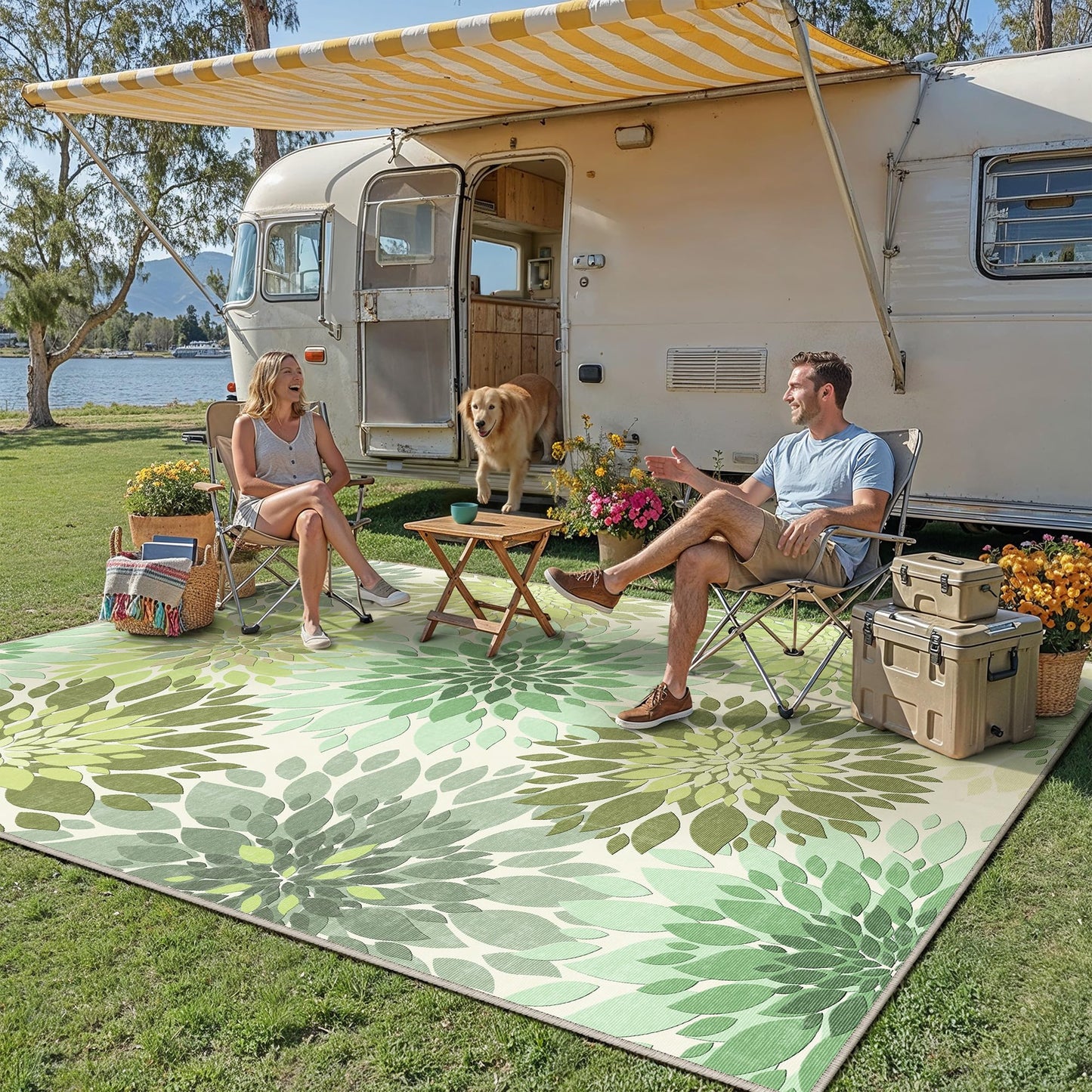 WondRg 8x10 Indoor Outdoor Area Rug Washable Patio Rug Green Non Slip Non Shedding Waterproof Carpet for Living Room Bedroom Camping Porch Backyard Camping RV Balcony Poolside Deck