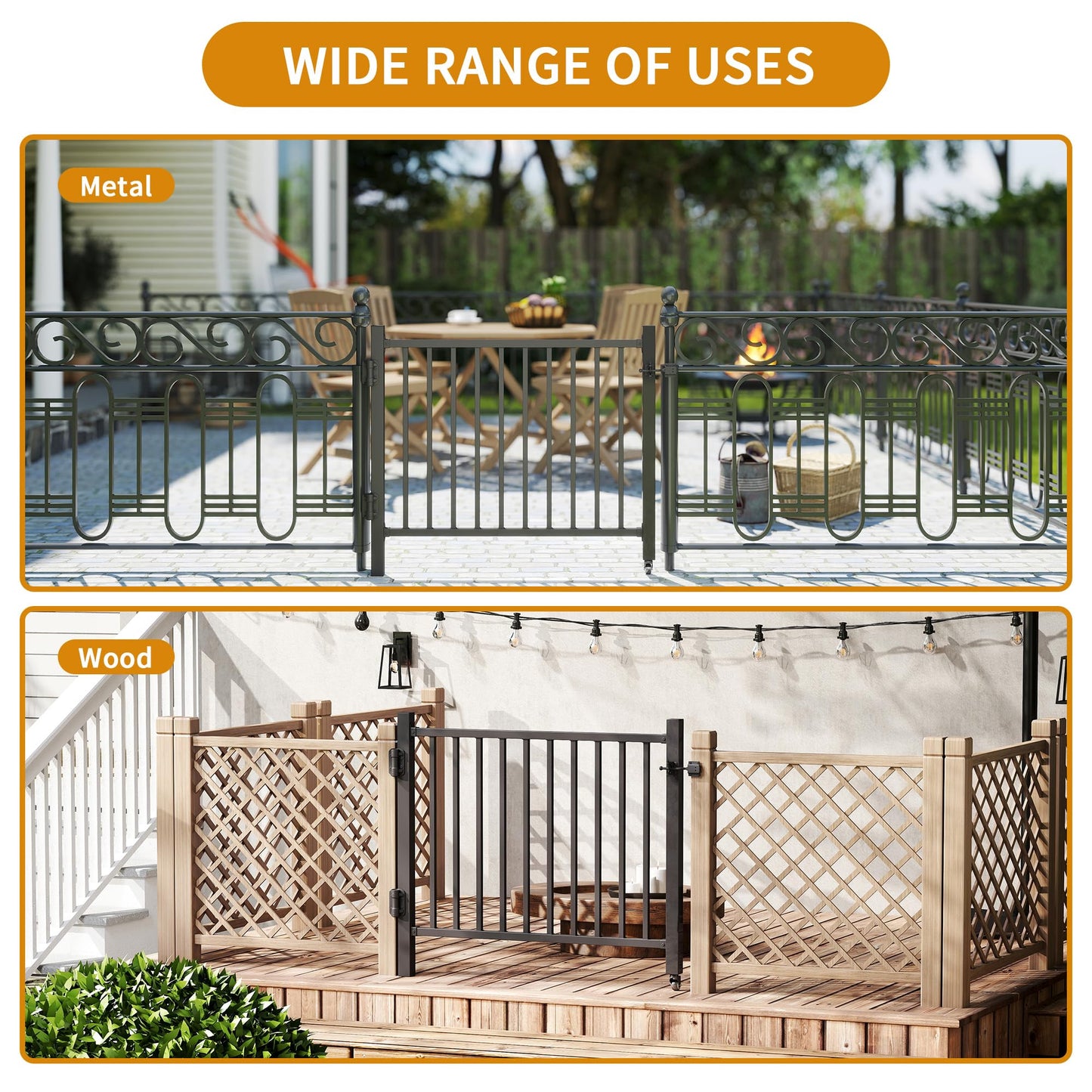 bimiti 36"x 45" Adjustable Aluminum Deck Gate, Outdoor Gate with Wheel Auto Closing Hinges Rustproof Design for Deck Railing Patios, Porch, Garden