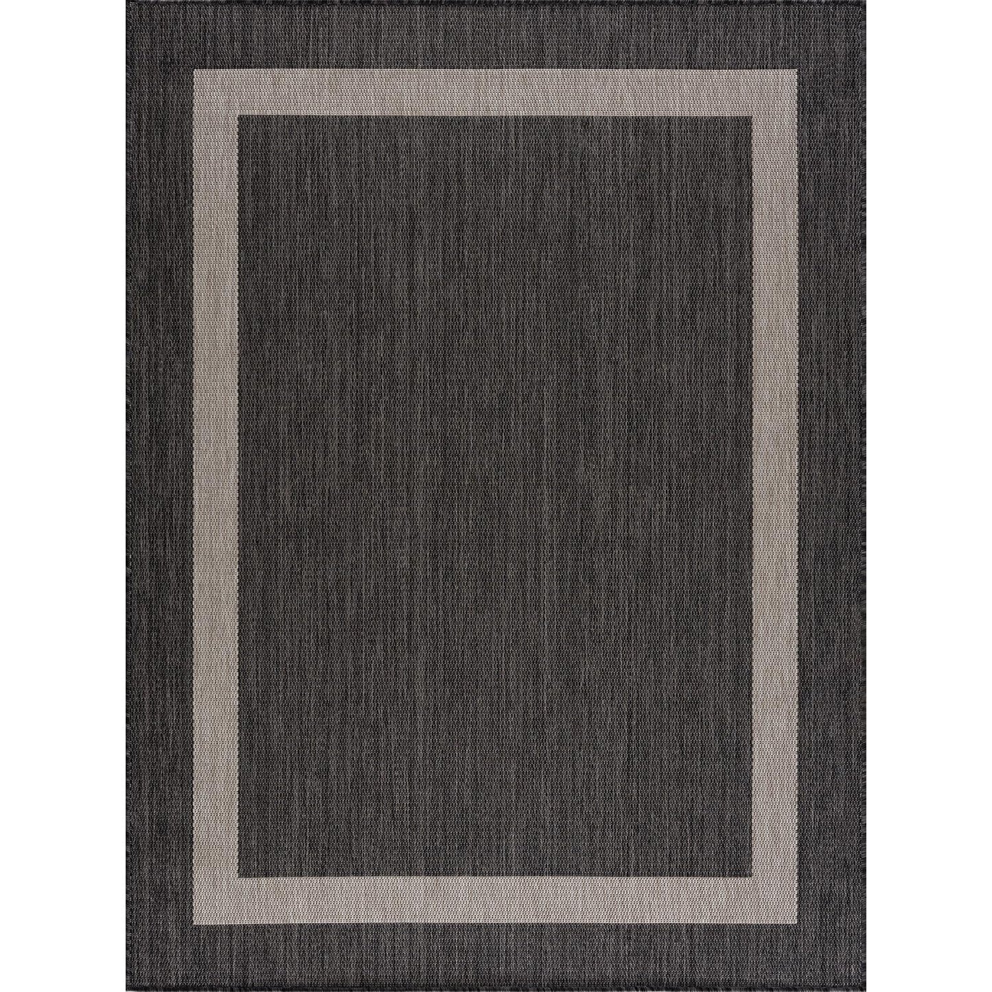 CAMILSON Outdoor Rug 10x14, Large Modern Outside Rugs for Patios Porches Waterproof Durable Washable Non-Shedding, Easy-to-Clean Indoor Outdoor Area Carpet (10 x 14, Bordered - Dark Gray/Light Gray)
