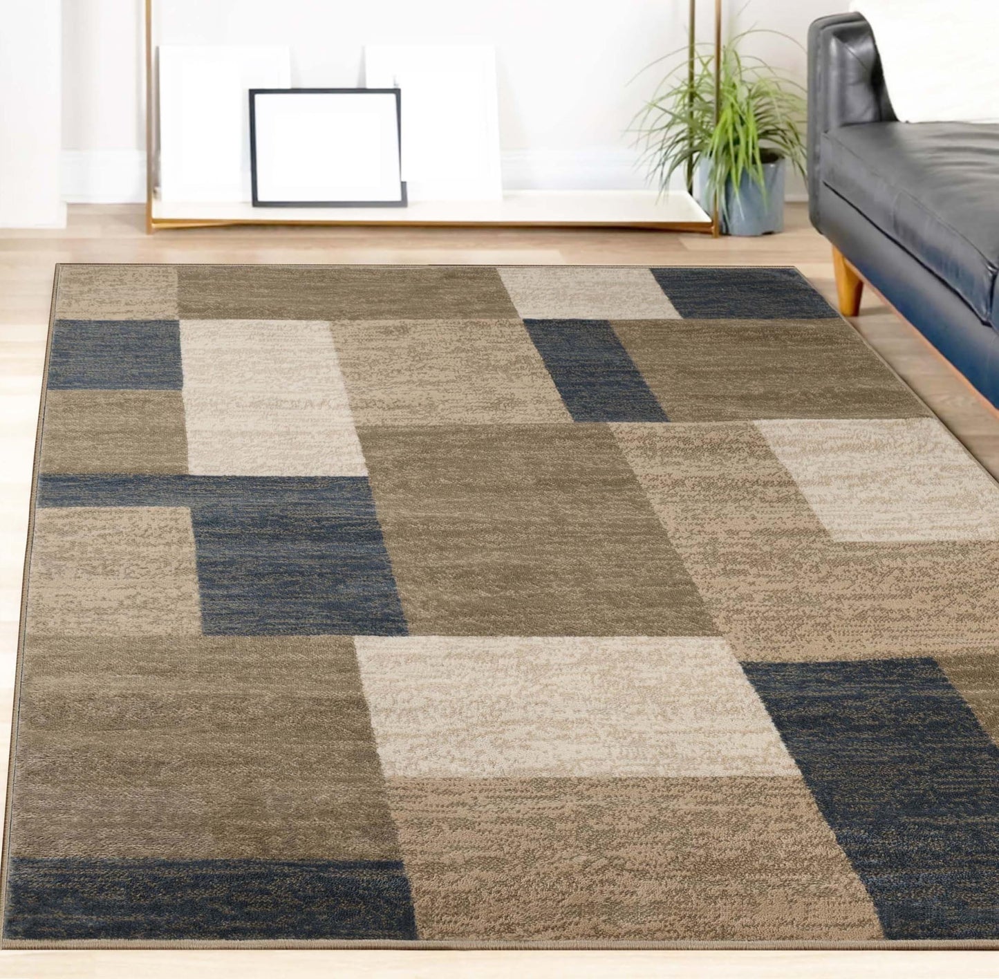 Superior Indoor Large Area Rug, Jute Backed, Perfect For Entryway, Office, Living/ Dining Room, Bedroom, Kitchen, Modern Geometric Patchwork Floor Decor, Clifton Collection, 5' x 8', Grey/ Brown