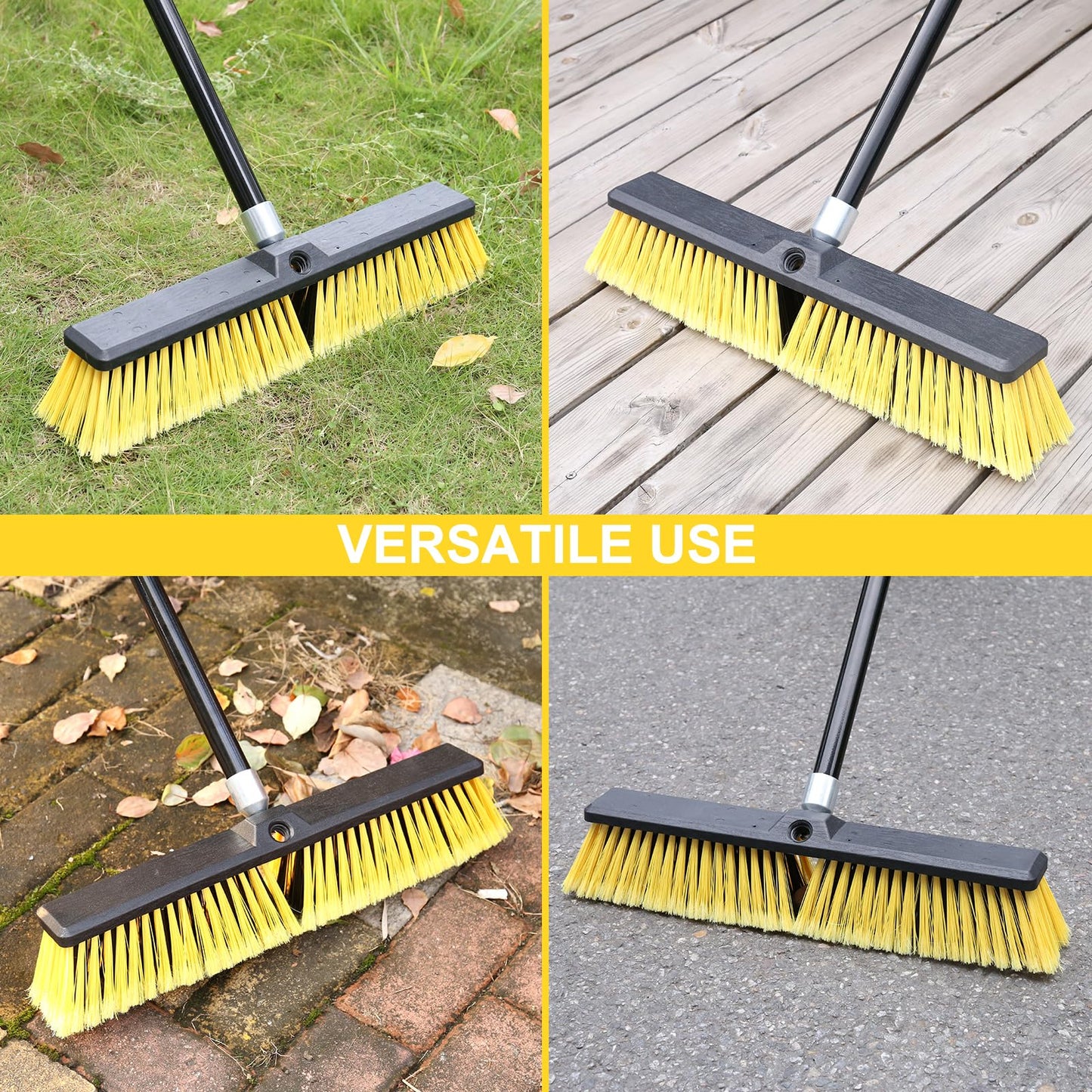 18 Inches Push Broom Outdoor- Heavy Duty Broom with 63" Long Handle for Deck Driveway Garage Yard Patio Concrete Floor Cleaning