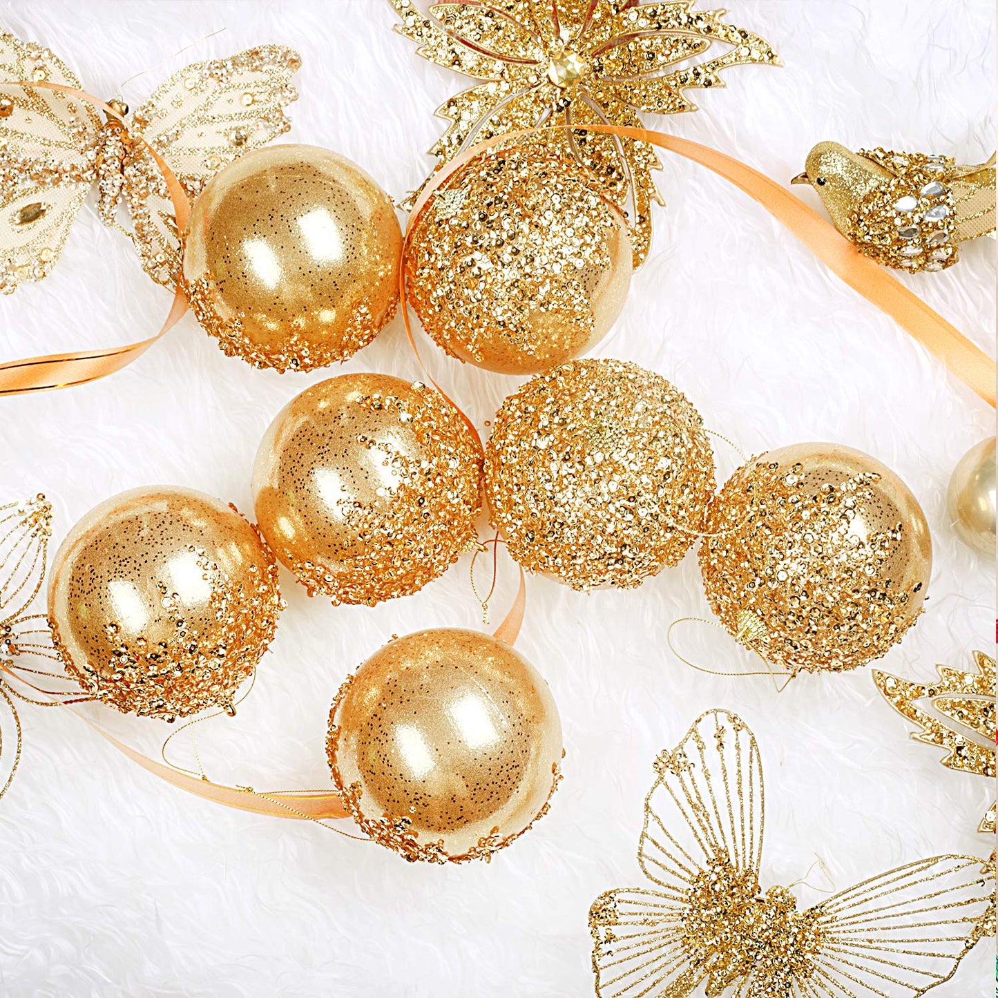 ZHANYIGY 4pc Gold Christmas Ball Ornaments, Shatterproof Christmas Ball Decorations for Trees, Wedding Party Holiday Decorations