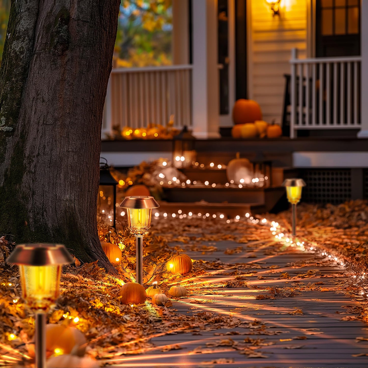 HMDecor Solar Lights Outdoor Waterproof,4 Pack Bronze Pathway Lights with 10-40 LM Dimmable Glass and Metal, Solar Powered Garden Fall Decor for Yard,Patio,Pathway,Driveway(Warm White)