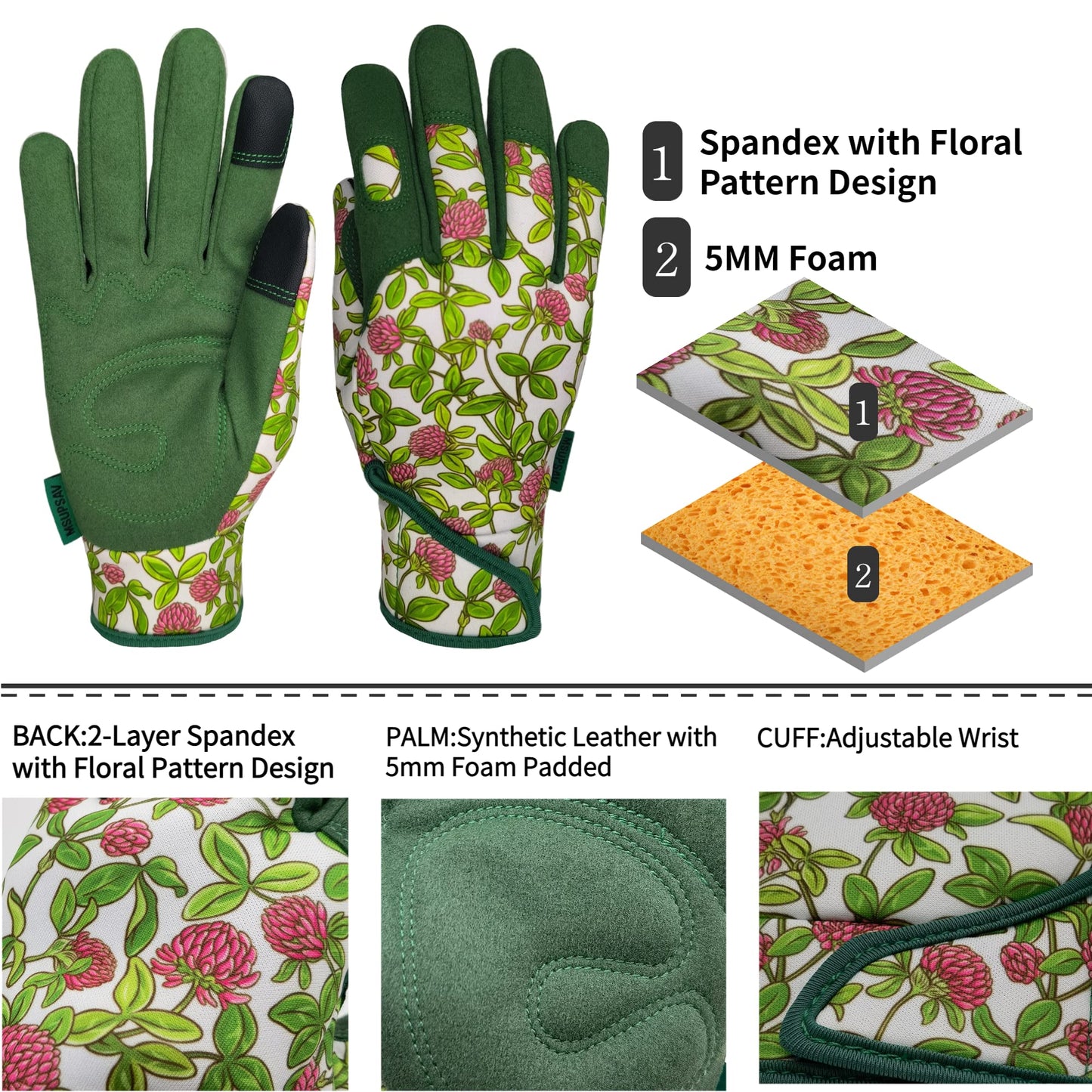 MSUPSAV Gardening Glove,Garden Gloves,Synthetic Leather Yard Work with Touch Screen,Best Gifts for Women,Green, Medium