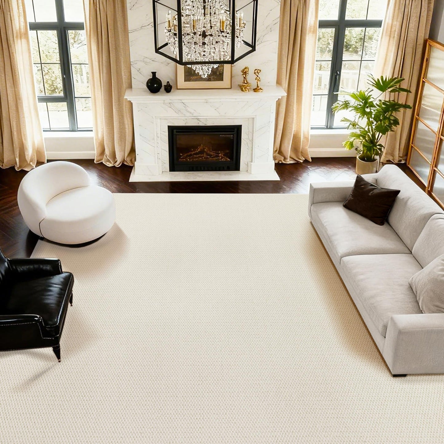 ANSSO 5x7 Wool Rugs for Living Room,80% Merino Wool and 20% Cotton Soft Tufted Area Rug with Cotton Non-Slip Backing,Large Area Rug for Bedroom Bedroom, Dining and Home Office (Cream White)