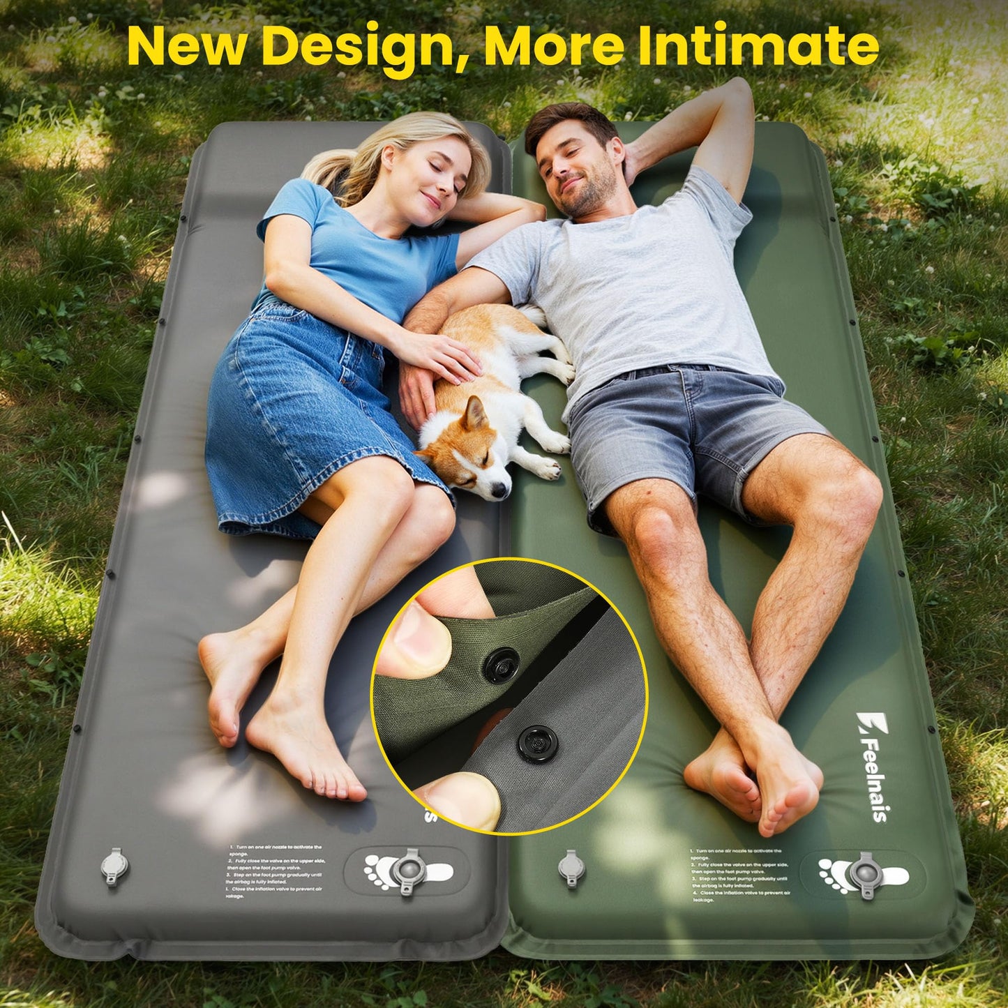 Feelnais Self Inflating Sleeping Pad, Memory Foam Camping Pad with Foot Pump, Memory Foam Mattress with Pillow, 4 Season Camping Mattress Pad, Camping Essentials Gear for Tent/Car/Camp - Grey
