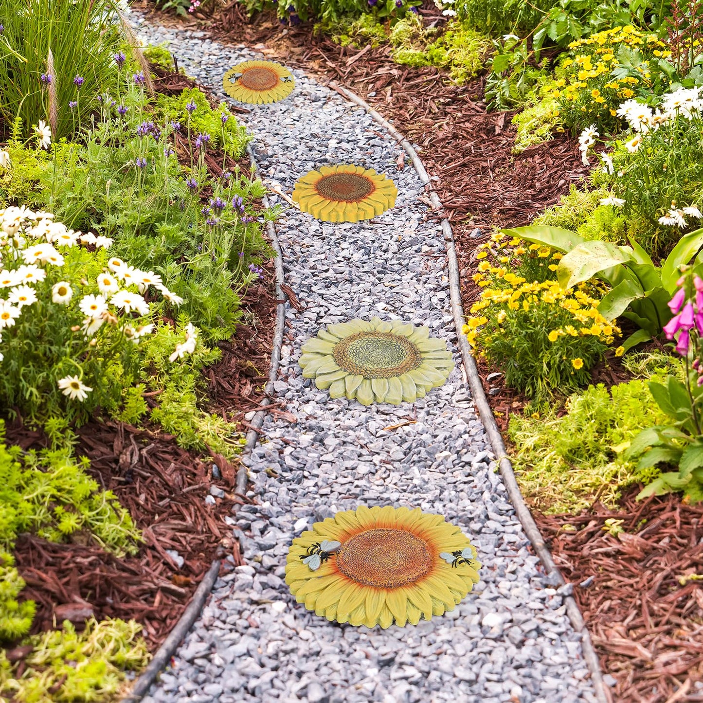 3 Pack Sunflower Cement Stepping Stone for Garden & Patio – 10 Inch Hand-Painted Outdoor/Indoor Decorative Paver, Durable & Weather-Resistant Yard Art, Vibrant Yellow Design