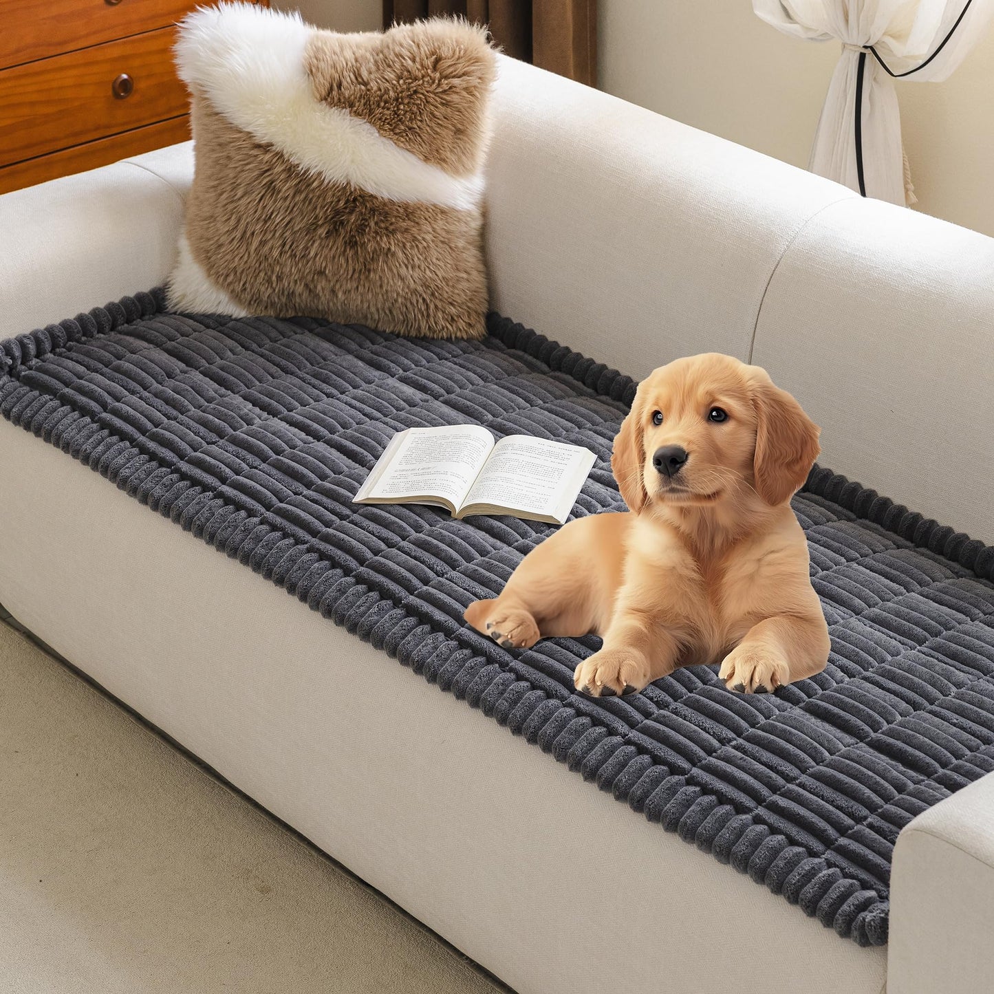 MYSKY HOME Couch Covers for 3 Cushion Sofa Pet Friendly, Couch Cover for Dogs, Sofa Covers for Pets Washable, Soft Non-Slip Sofa Slipcovers Furniture Protector Covers, Dark Grey, 27.6" x 70.9"