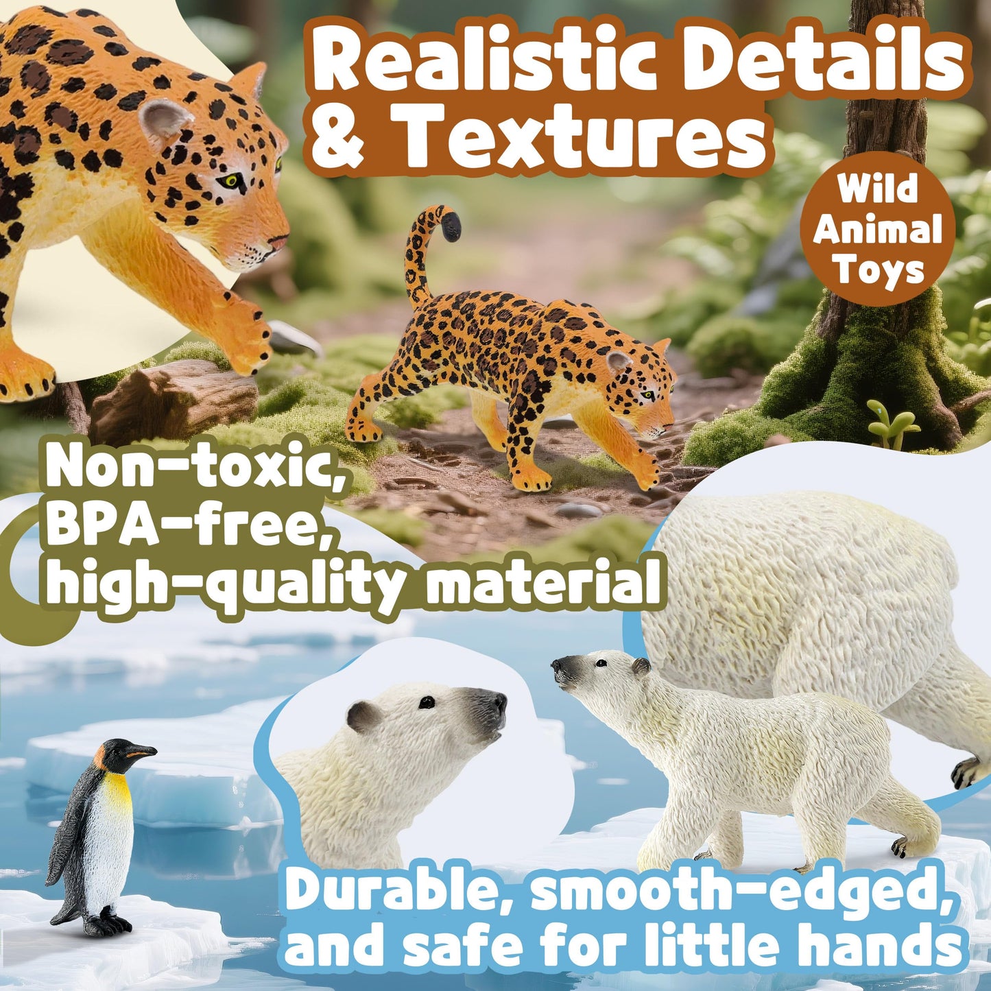 Zippytots 9 PCS Zoo Animal Toys for Kids 3-5 Realistic Plastic Wild Animal Figurine Toys Educational Learning Toy for Kids Boys Girls Toddlers