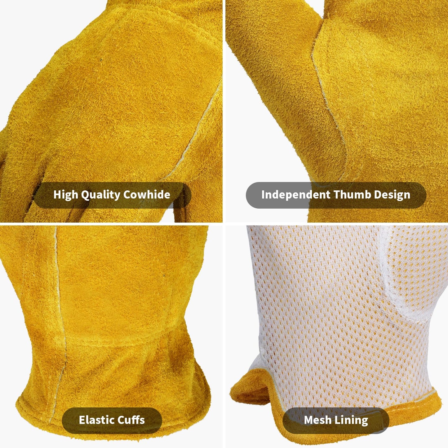 Leather Gardening Gloves for Men Women: Thorn Proof Cowhide Work Gloves with Reinforced Palm, Puncture Resistant Breathable Durable for Yard Work Rose Pruning, Farming, Construction Heavy Duty