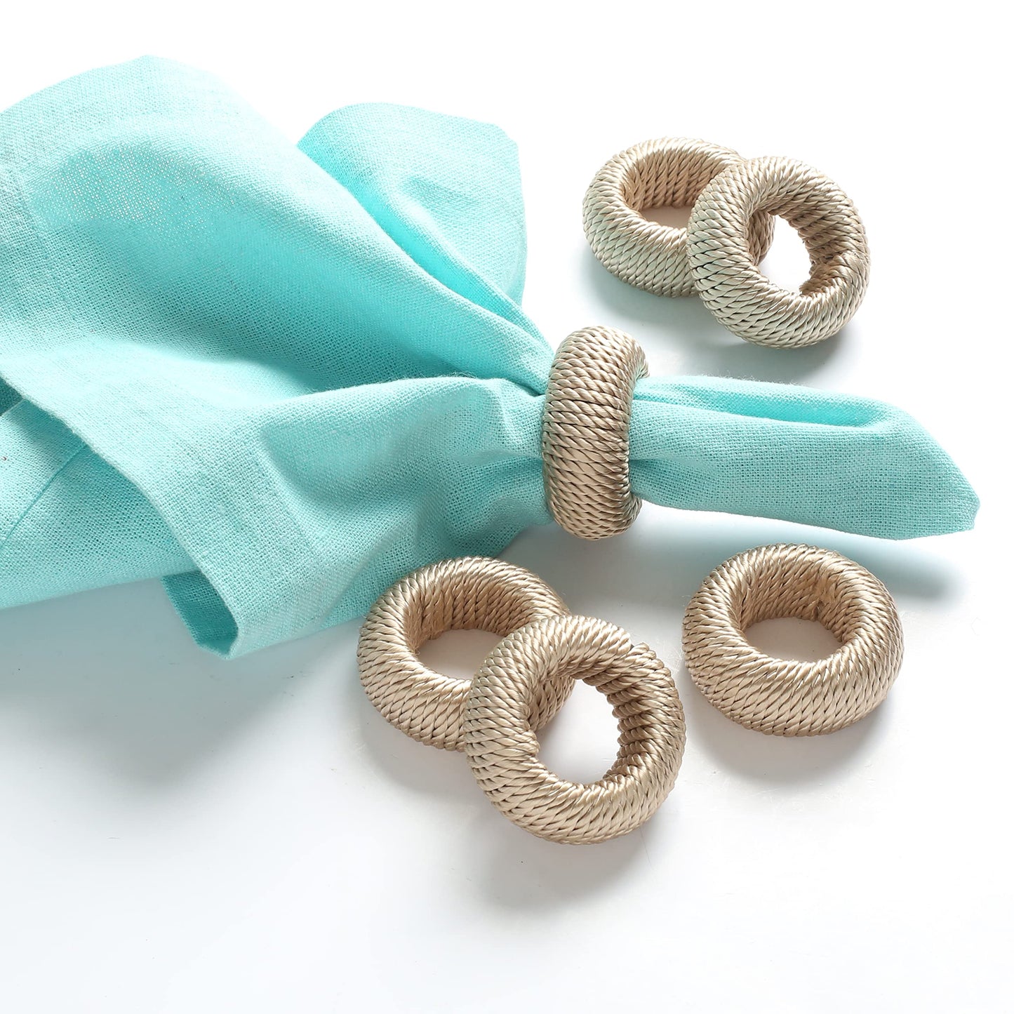 ALPHA Living HOME 12-Piece Woven Napkin Rings - Decorative Yarn Napkin Holders for Tabletop, Dining, Wedding, Parties, Home Decor,Gifting & Outdoor Event (Beige)