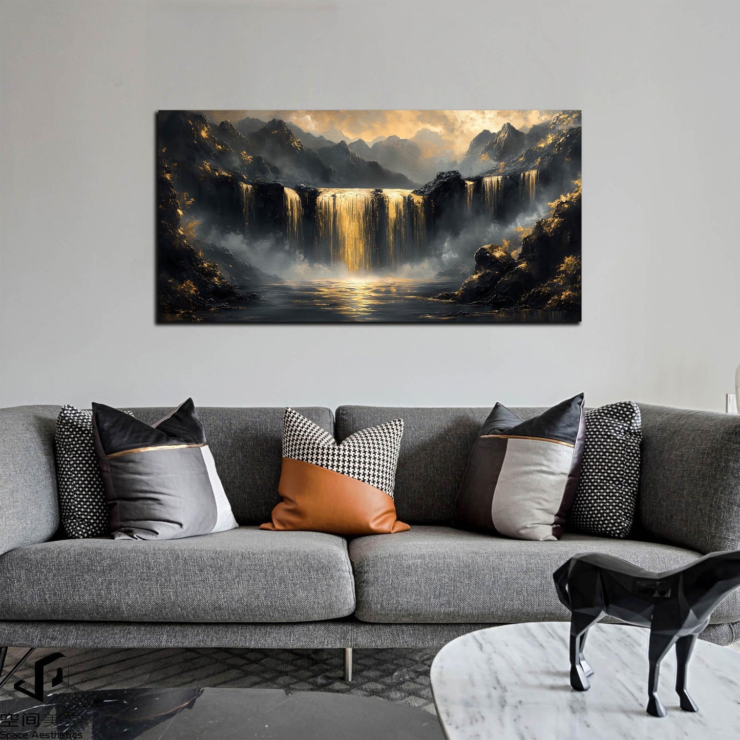 HUBOSKN Waterfall Canvas Wall Art for Living Room - Mountain Art Wall Decor for Office - Modern Wall Art for Bedroom Size 20" x 40"
