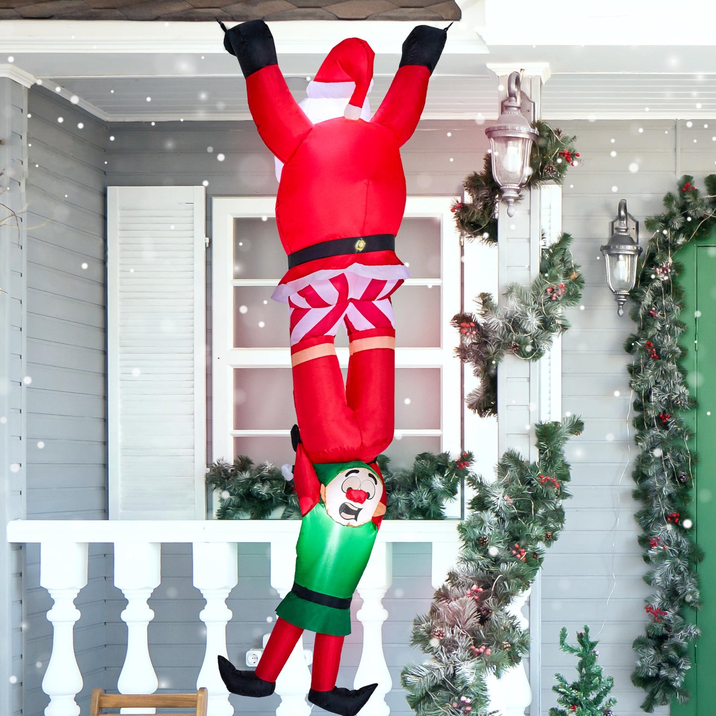 Joiedomi Hanging Christmas Inflatables Decoration, Christmas Inflatable Climbing Santa with Falling Elf, Blow Up Santa with Build-in LEDs for Xmas Party Outdoor Yard Garden Lawn Decor