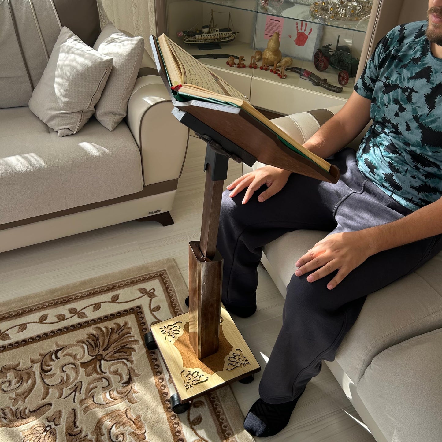Lux Adjustable Moveable Wooden Book Stand | Quran, Koran Islamic Book Holder | Portable Islamic Book Holder | Reading Desk