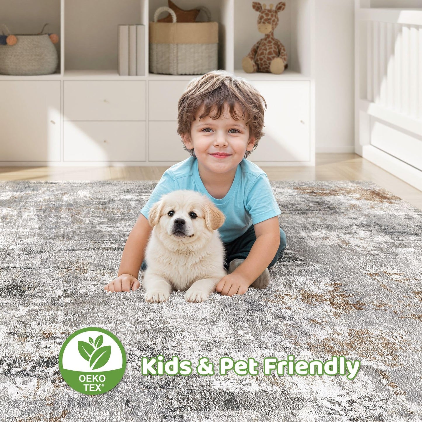 LOONGRUG 9x12 Area Rug Living Room: Washable Large Abstract Soft Stain Resistant Indoor Floor Rugs Non Slip Accent Carpet for Bedroom Nursery Playroom Office Dining Room Dorm Home House- Gray Rust